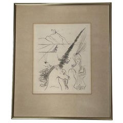 "The Lady and the Unicorn" Etching by Salvador Dali in Gold Frame