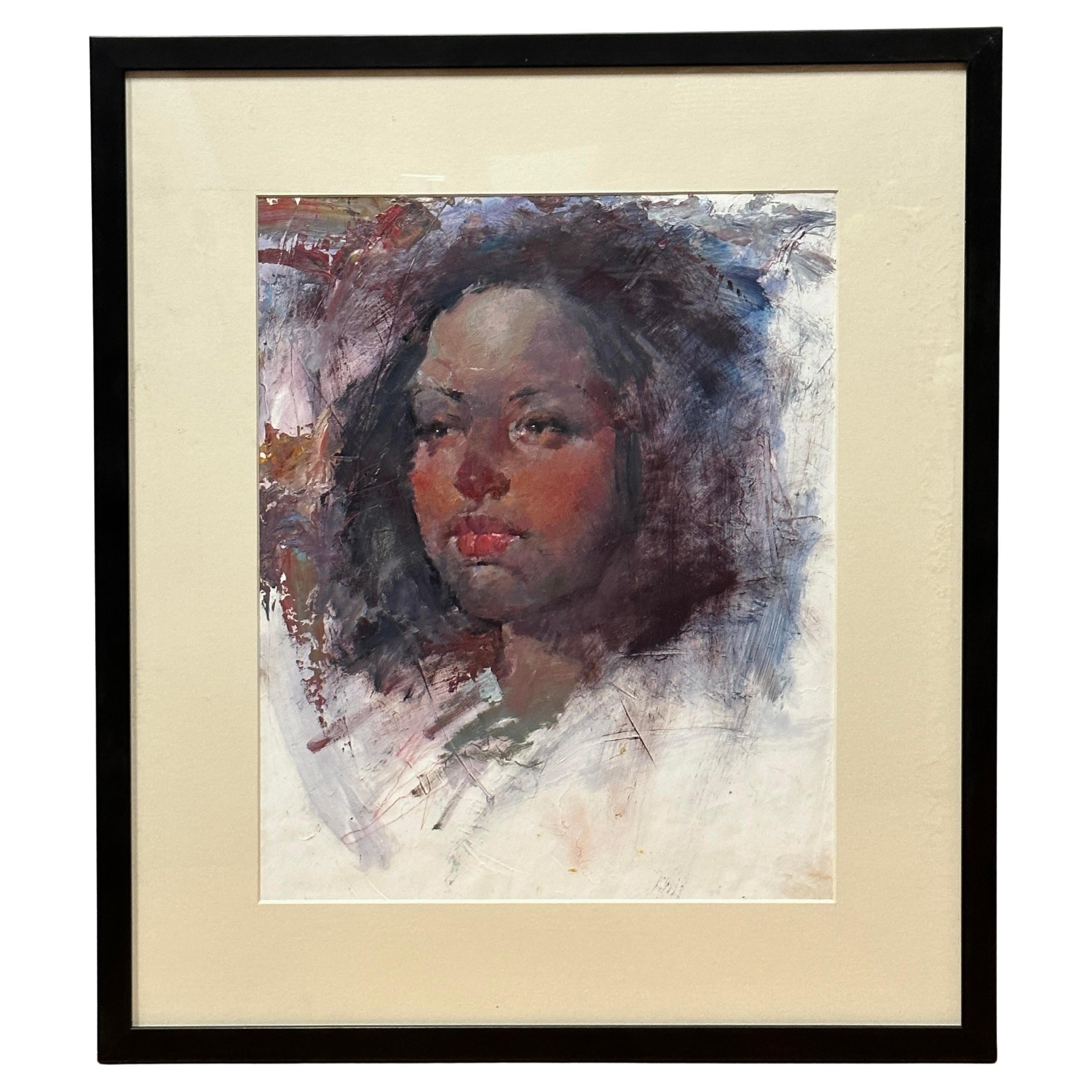 Schwarzes Mädchenporträt – Gouache von Max Turner 