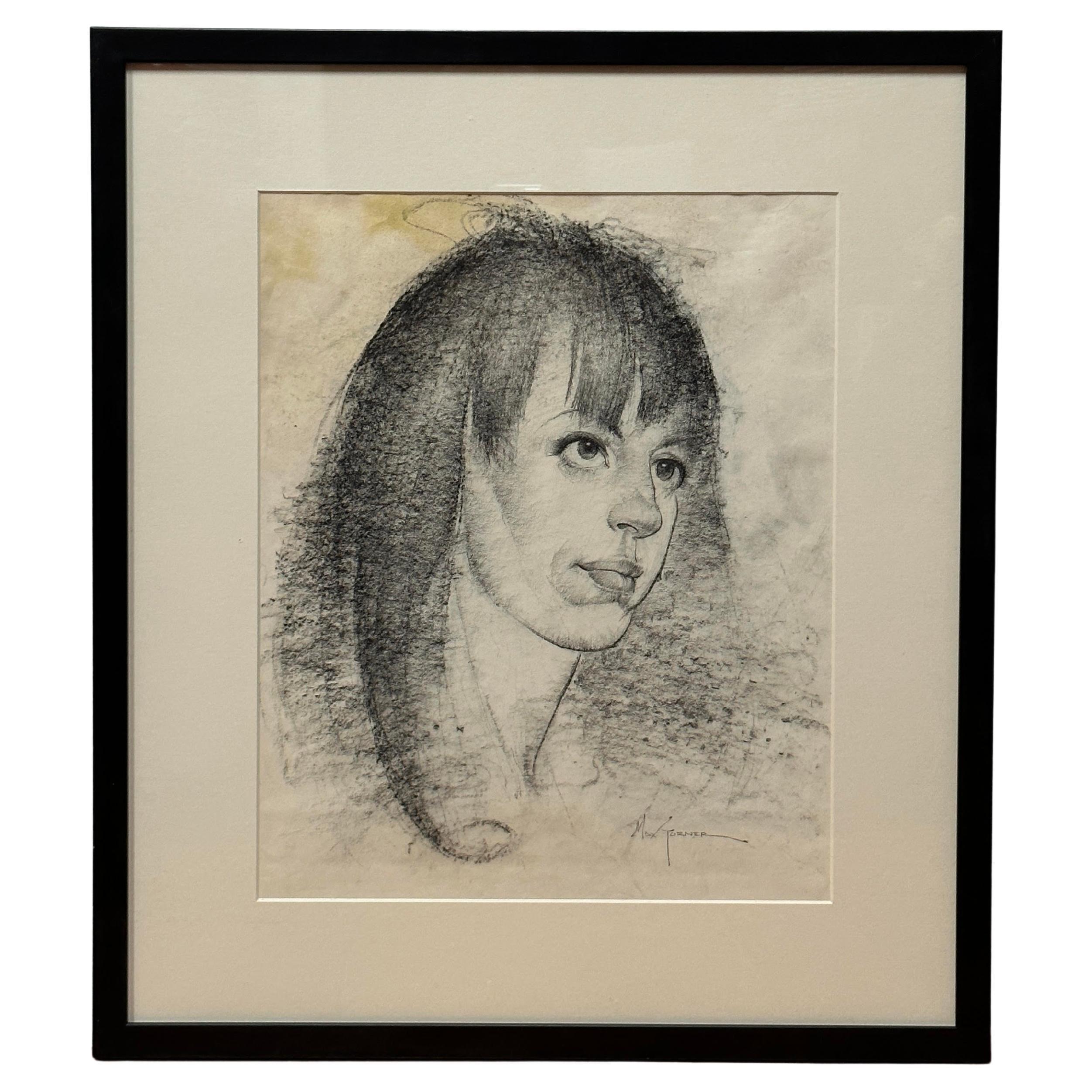 Schwarz-Weißes Kohle-Porträt einer Frau von Max Turner