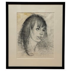 Vintage Black and White Charcoal Portrait of a Woman by Max Turner