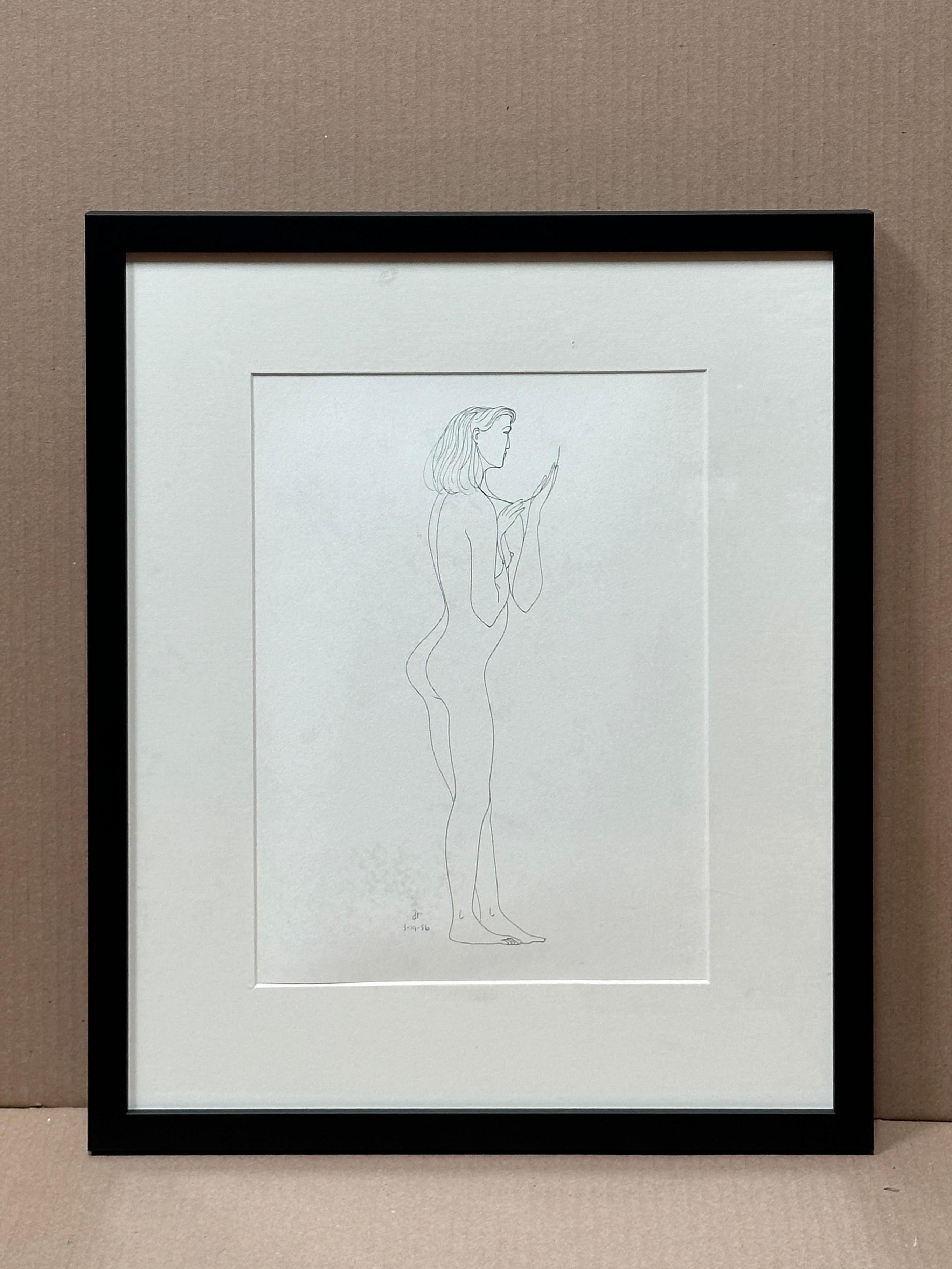 Nude Drawing of a Woman Blowing a Kiss by Albert Radoczy  For Sale 1