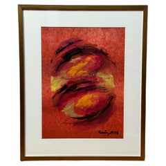 Vintage Red, Orange and Yellow Abstract Pastel by French Painter France Cami