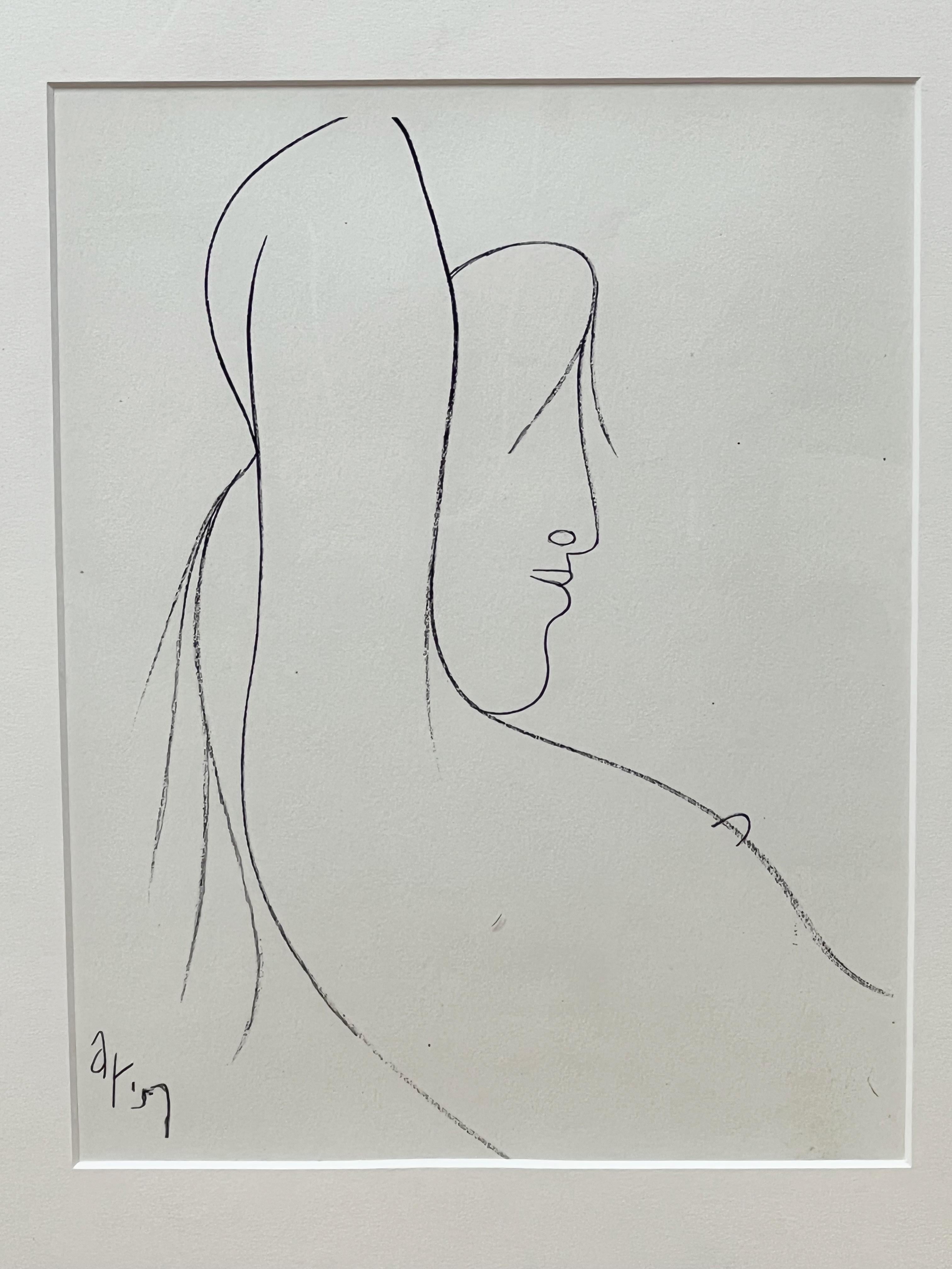 Nackte Frau Profil Zeichnung von Radoczy – Art von Albert Radoczy
