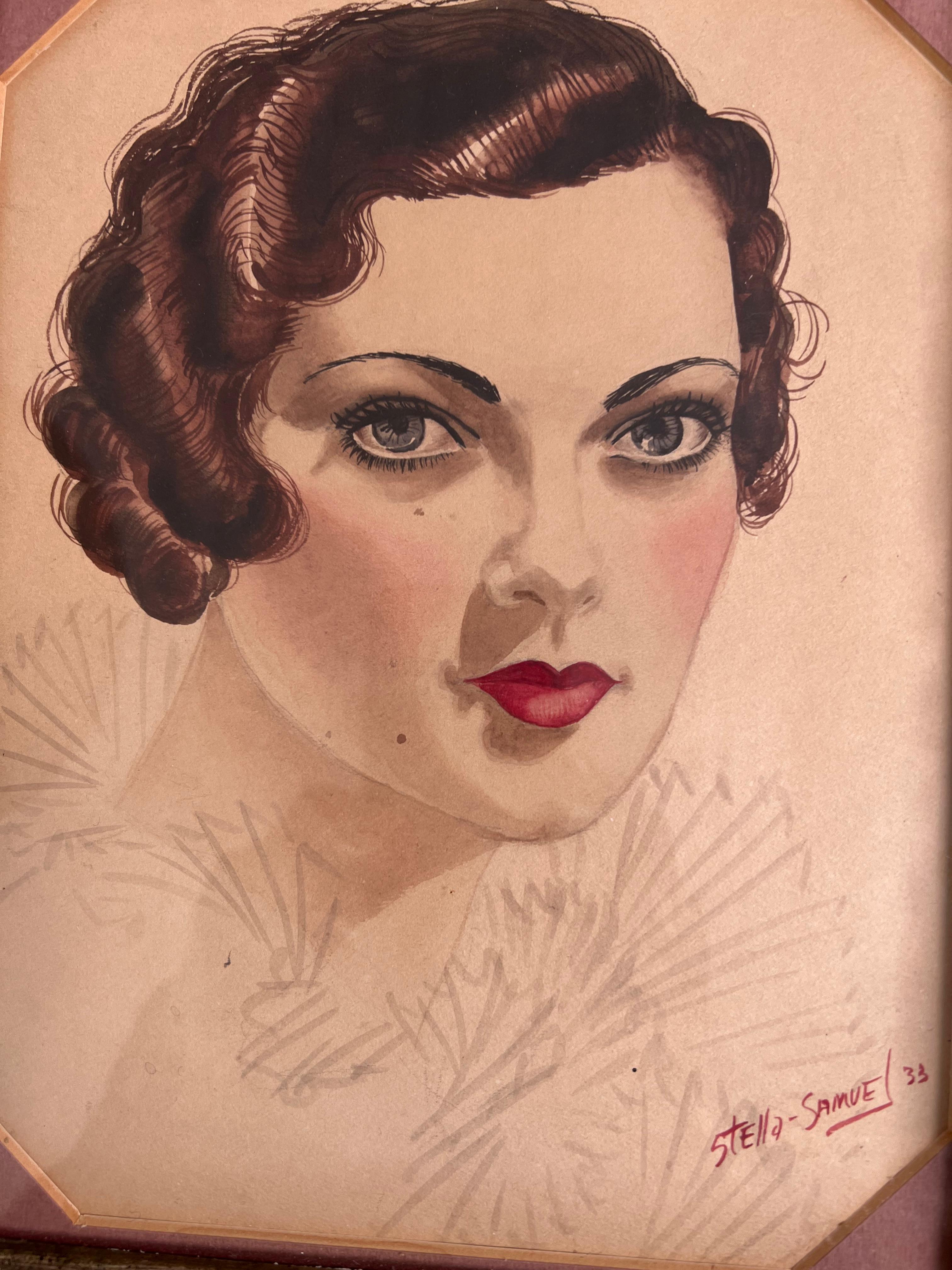 Pastel Portrait of Stella Samuel in the style of Charles Sheldon for Photoplay - Art by Unknown