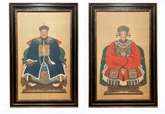 Chinese Qing Dynasty Ancestor Portraits, Senior Official Ninth Rank - A Pair
