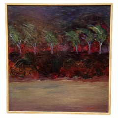 „Bäume in einer brennenden Wildnis“ Expressionistische Landschaft, Ölgemälde von Pat Berger