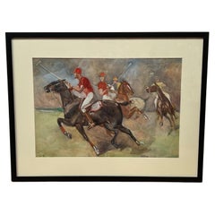 Vintage A Polo Match, Framed Watercolor by John W. Dunn- 1932