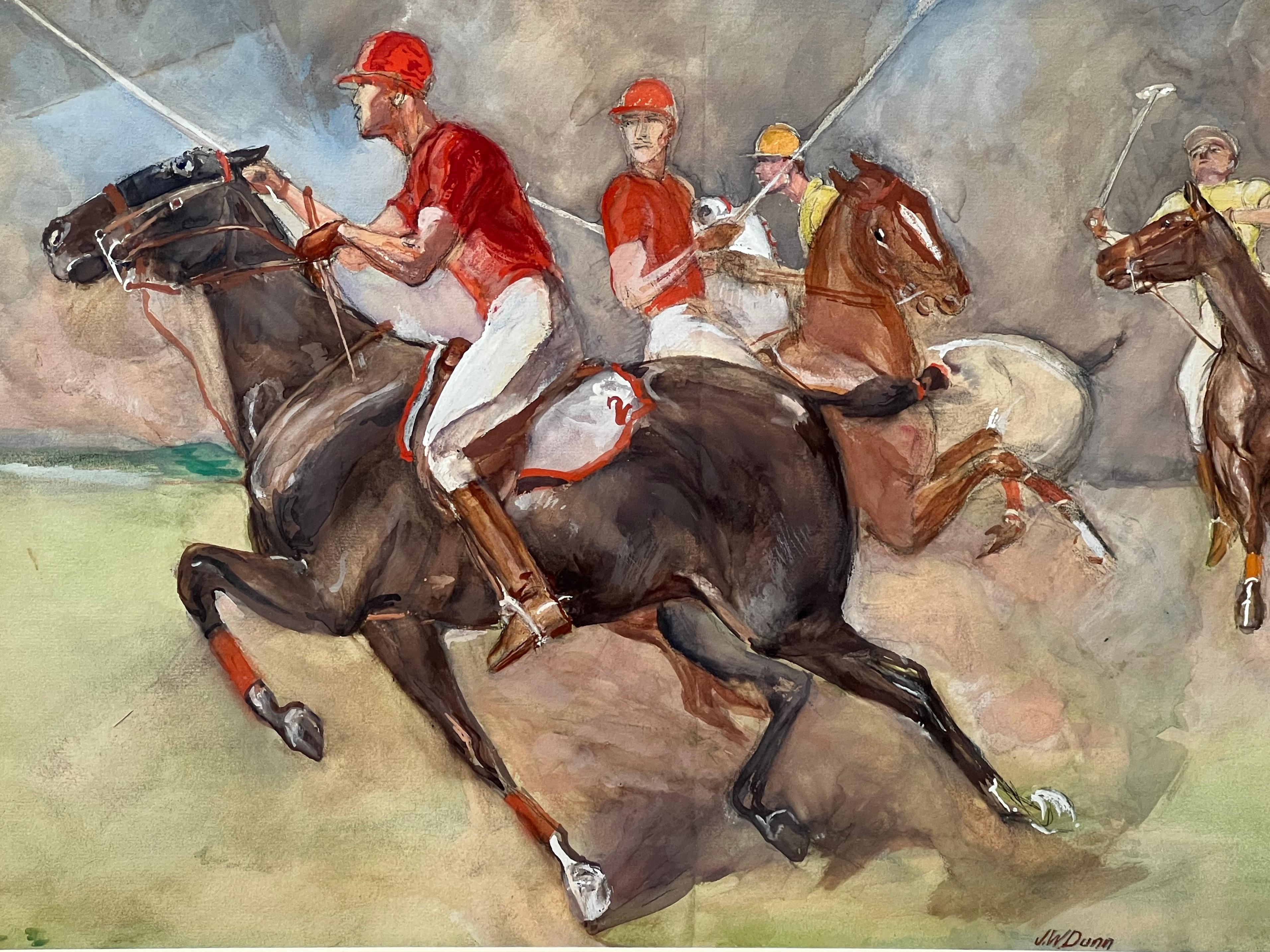 A Polo Match, Framed Watercolor by John W. Dunn- 1932 For Sale 1