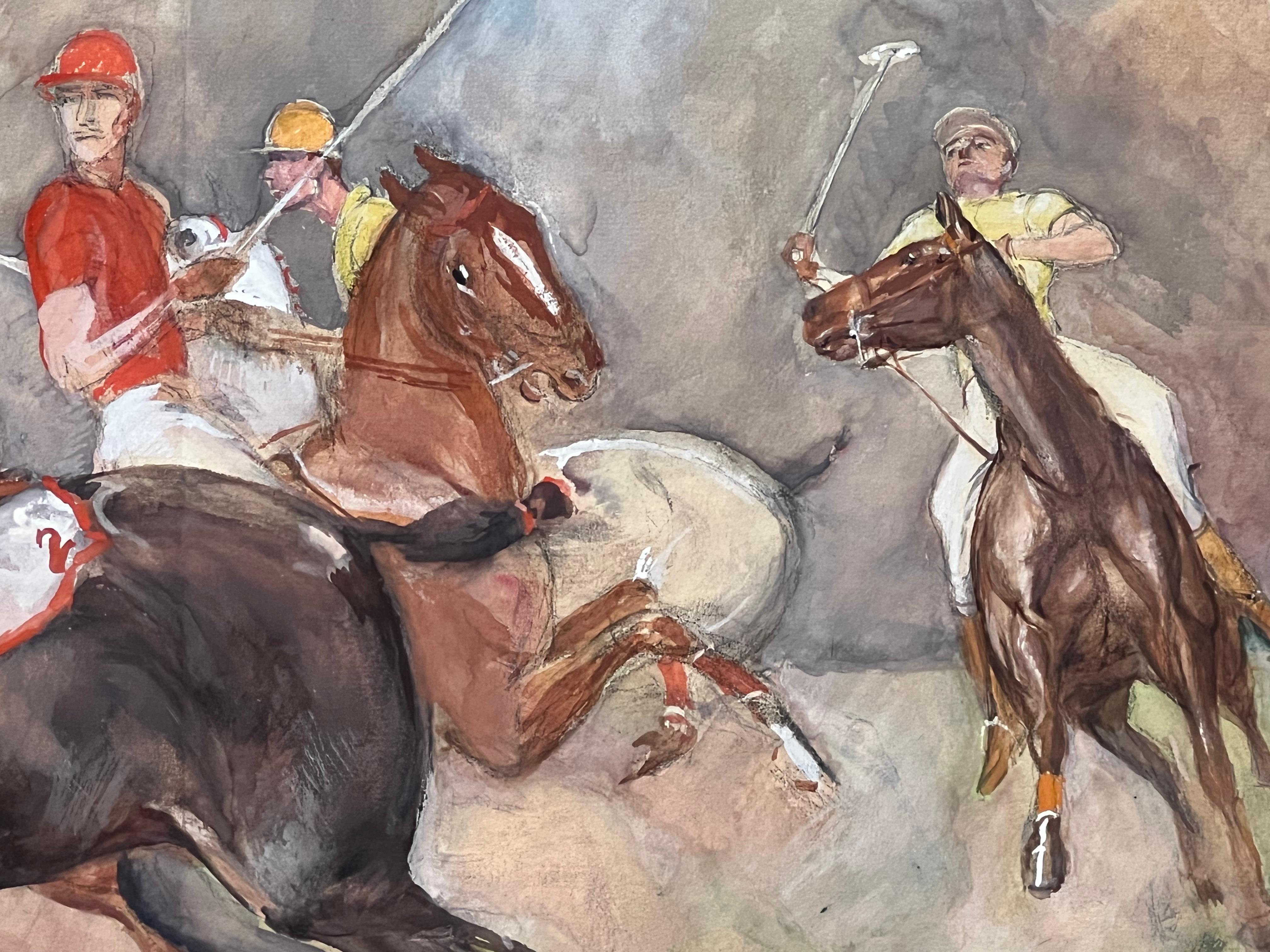 A Polo Match, Framed Watercolor by John W. Dunn- 1932 For Sale 2