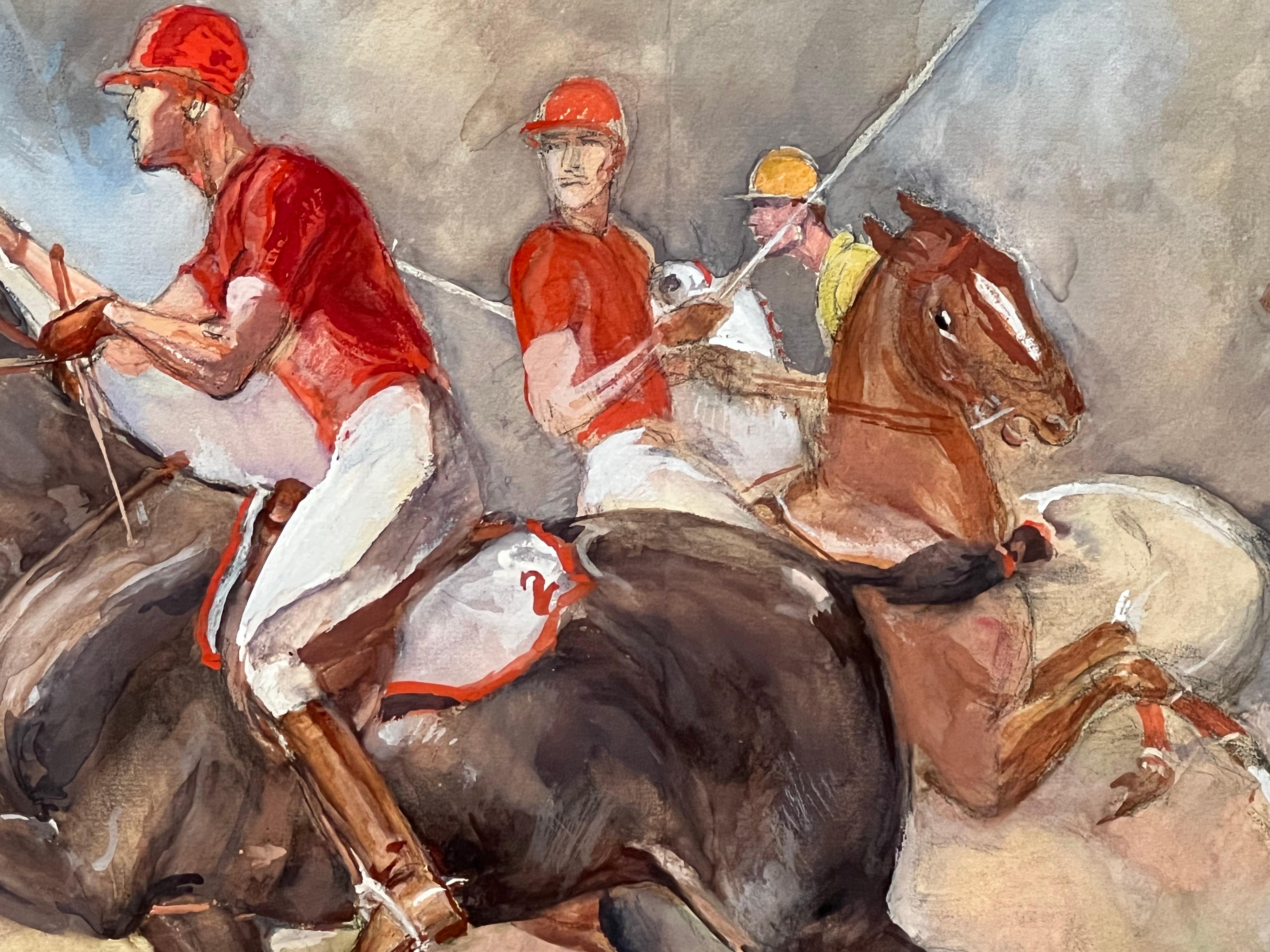 A Polo Match, Framed Watercolor by John W. Dunn- 1932 For Sale 3