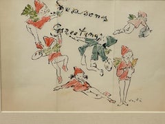 Seasons Greetings #2- Drawing by French Painter Marcel Vertes