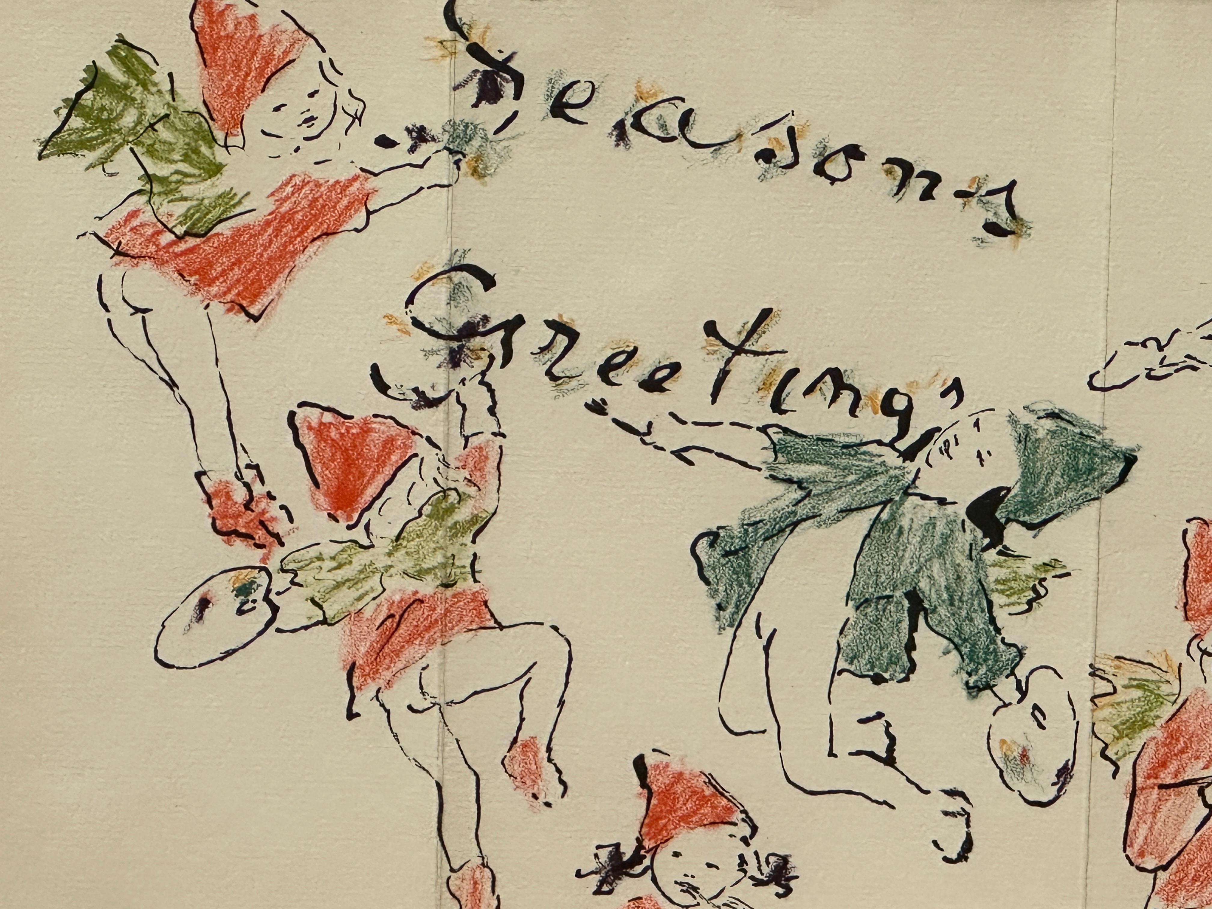 Seasons Greetings #2- Drawing by French Painter Marcel Vertes For Sale 1
