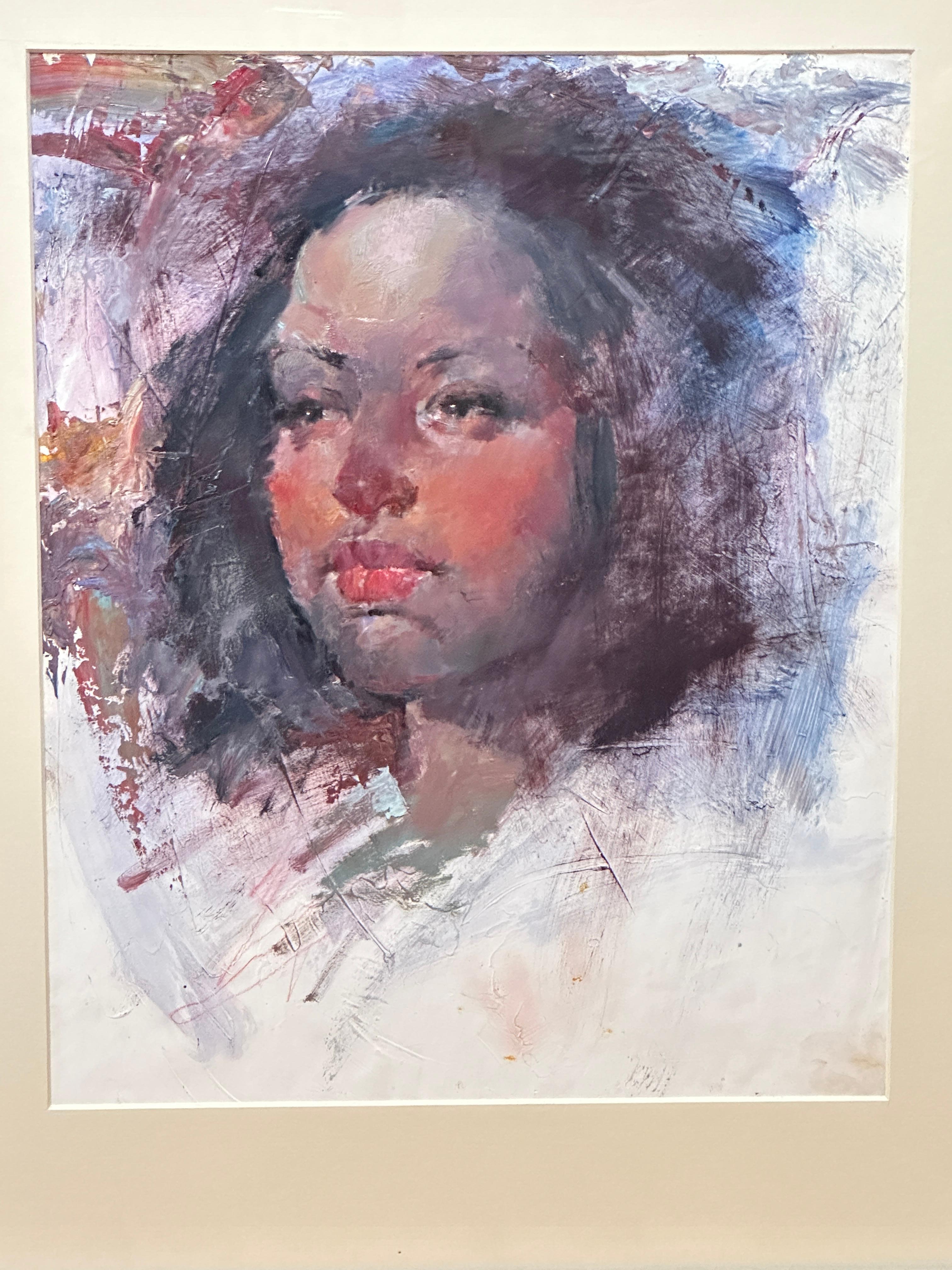 Black Girl Portrait - Gouache by Max Turner  - Post-Impressionist Art by MAX TURNER