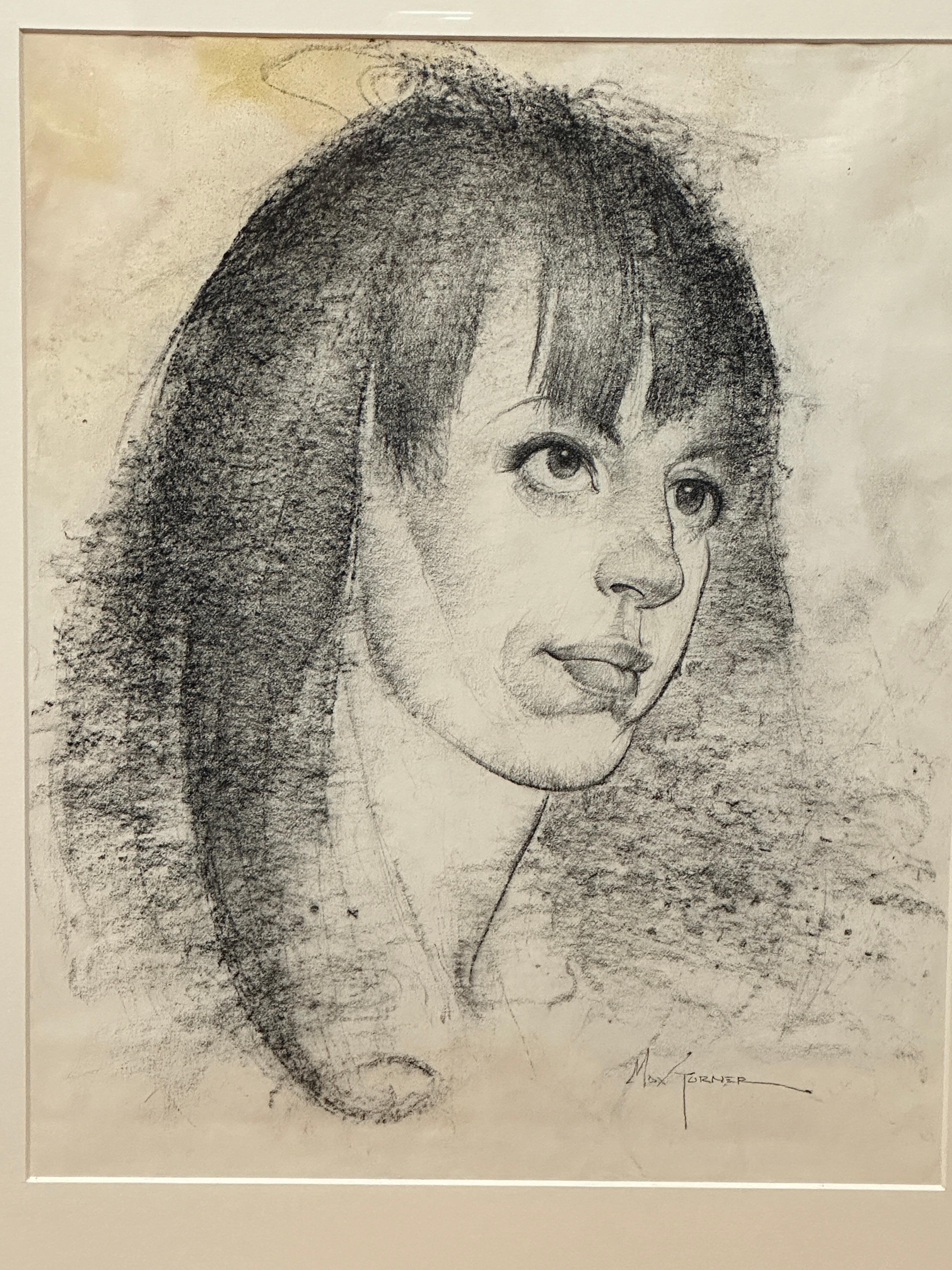 In this drawing, the background is deliberately neutral to accentuate the prominence of the face. Charcoal is a 