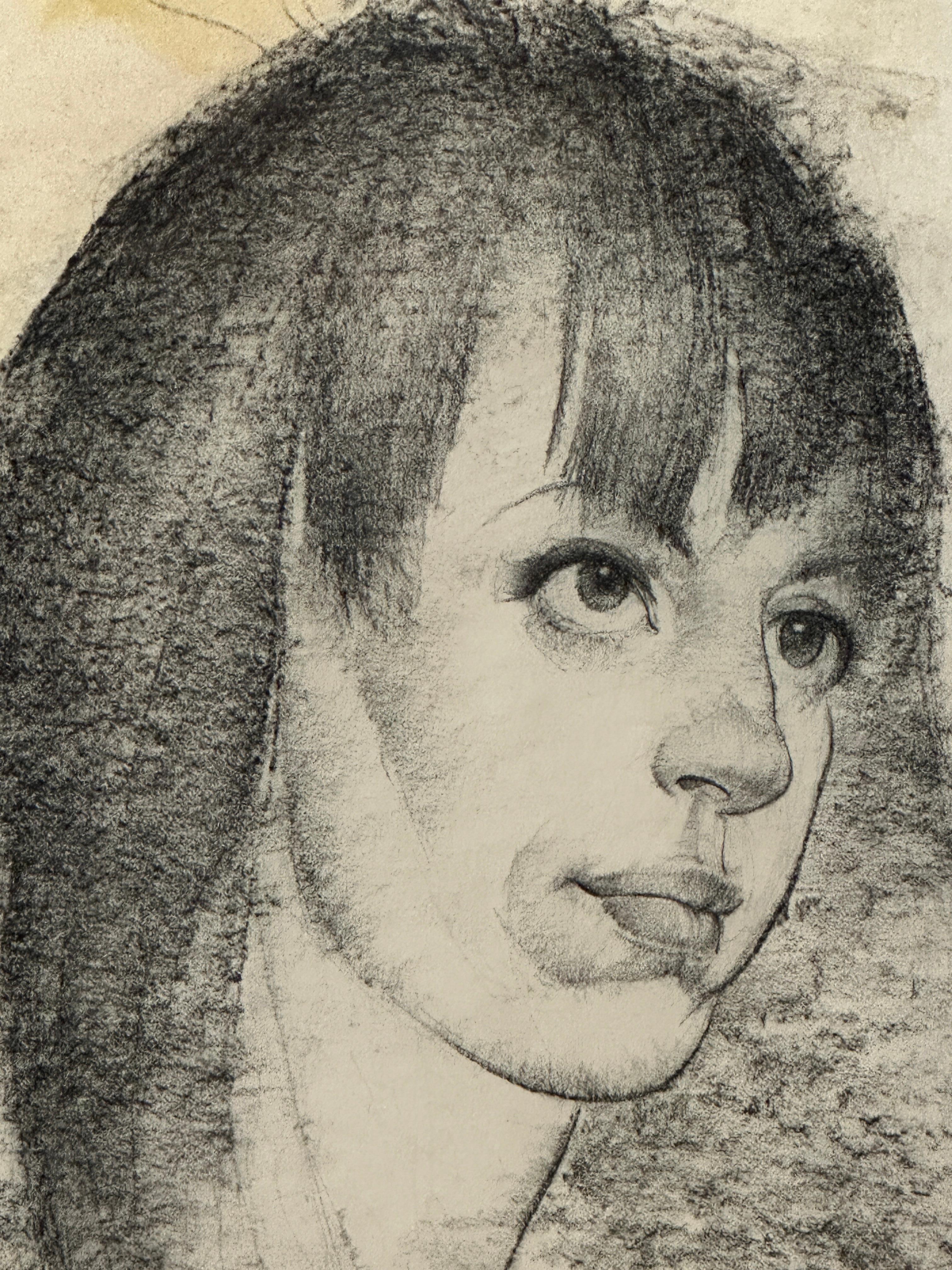 Portrait d'une femme au fusain en noir et blanc par Max Turner en vente 1