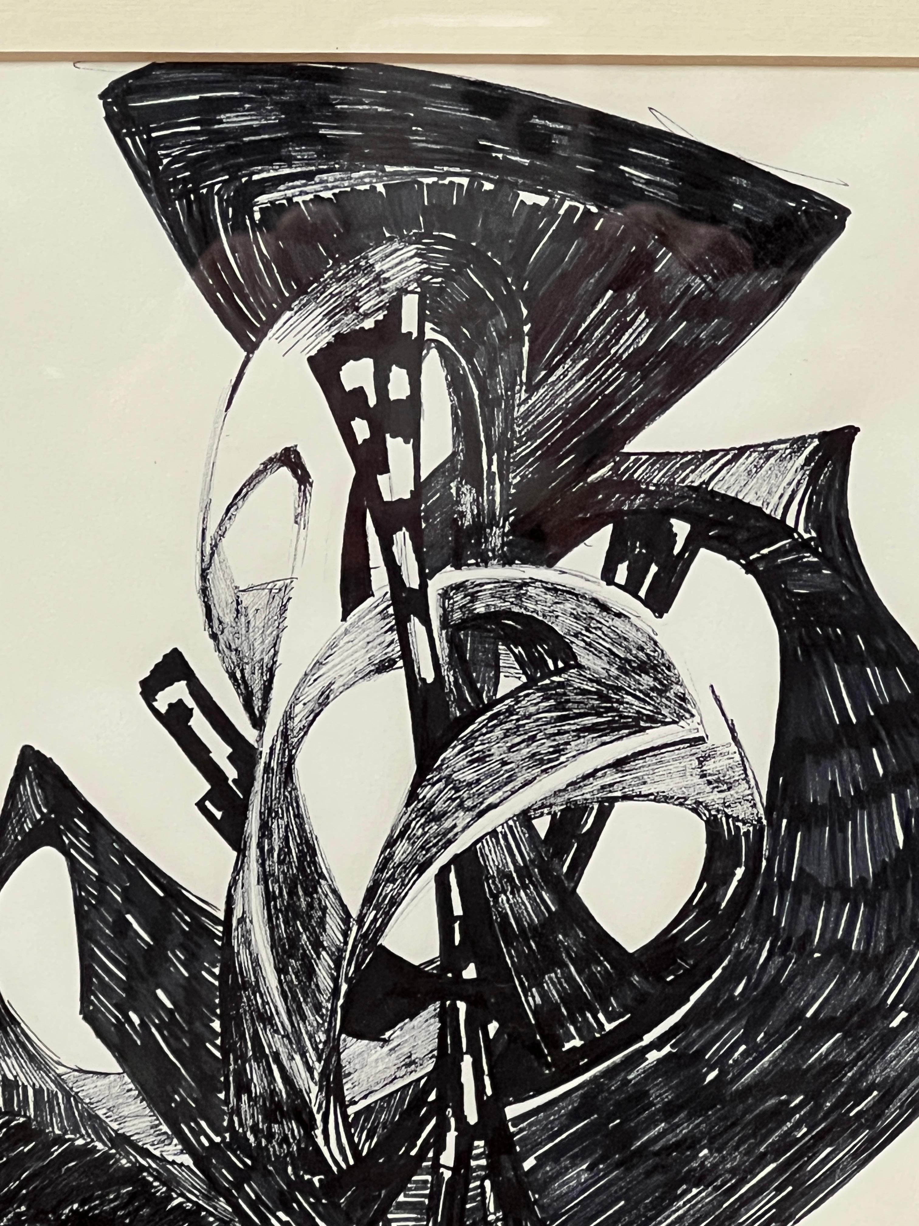 Abstrakte schwarz-weiße Zeichnung von Joan Strauss Carl im Angebot 2