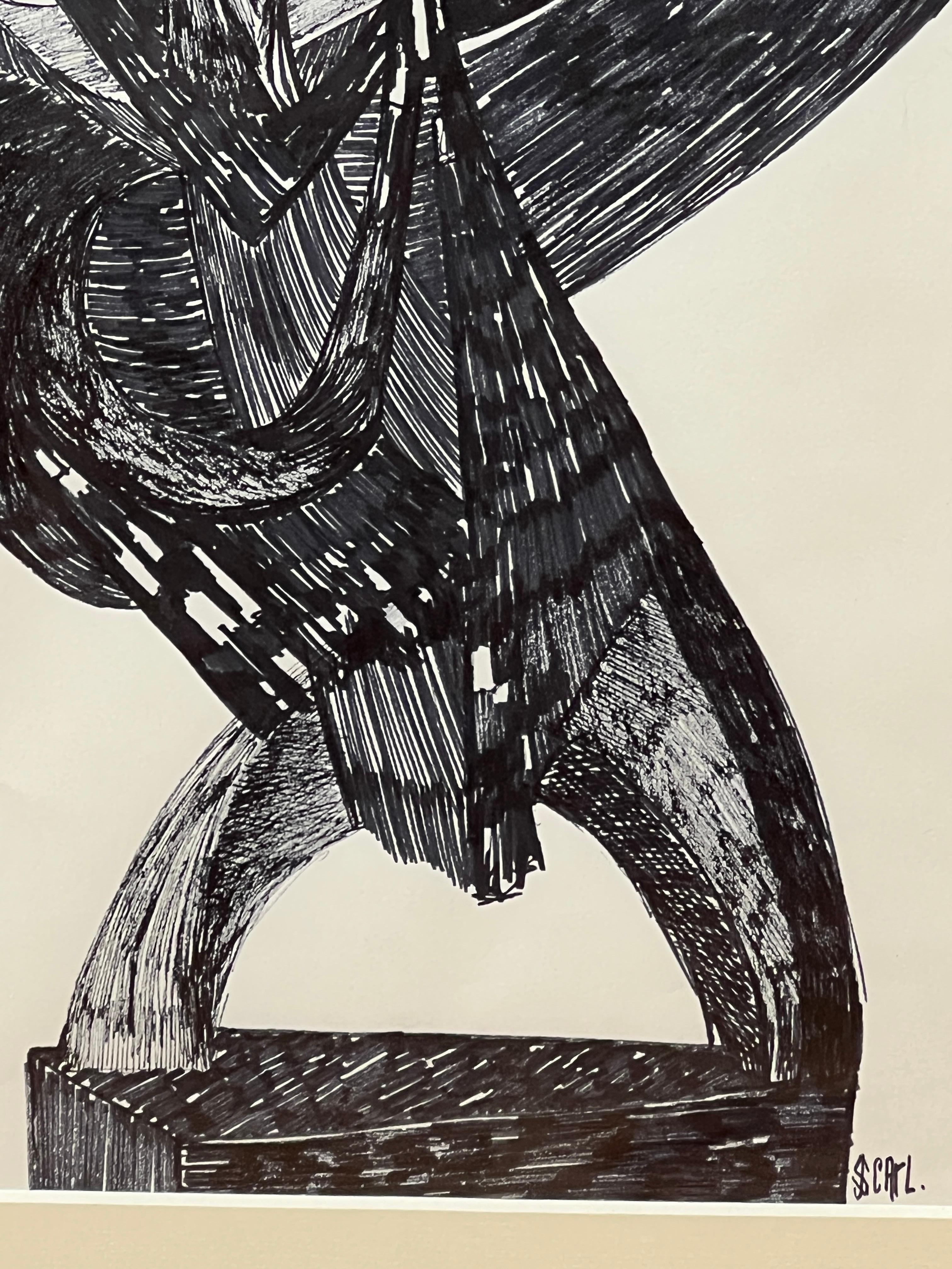 Abstrakte schwarz-weiße Zeichnung von Joan Strauss Carl im Angebot 4