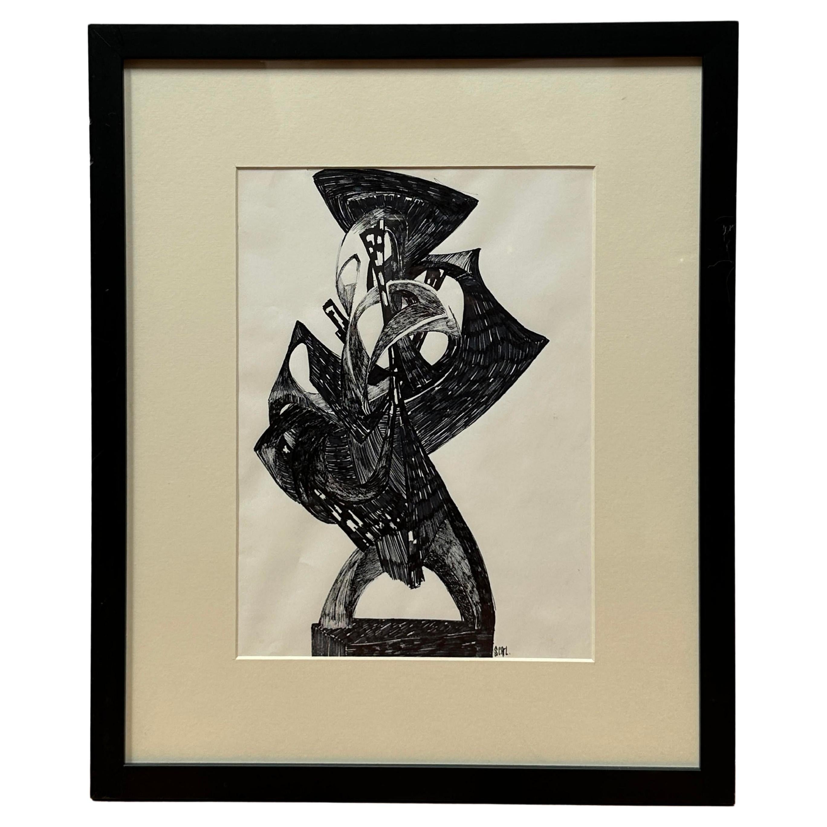 Präsentation einer Zeichnung von Joan Strauss Carl, die als vorbereitende Studie für eine ihrer dreidimensionalen Skulpturen diente. Joan Strauss Carls künstlerische Reise ist eine fortlaufende Erkundung, bei der sich jedes Projekt von der