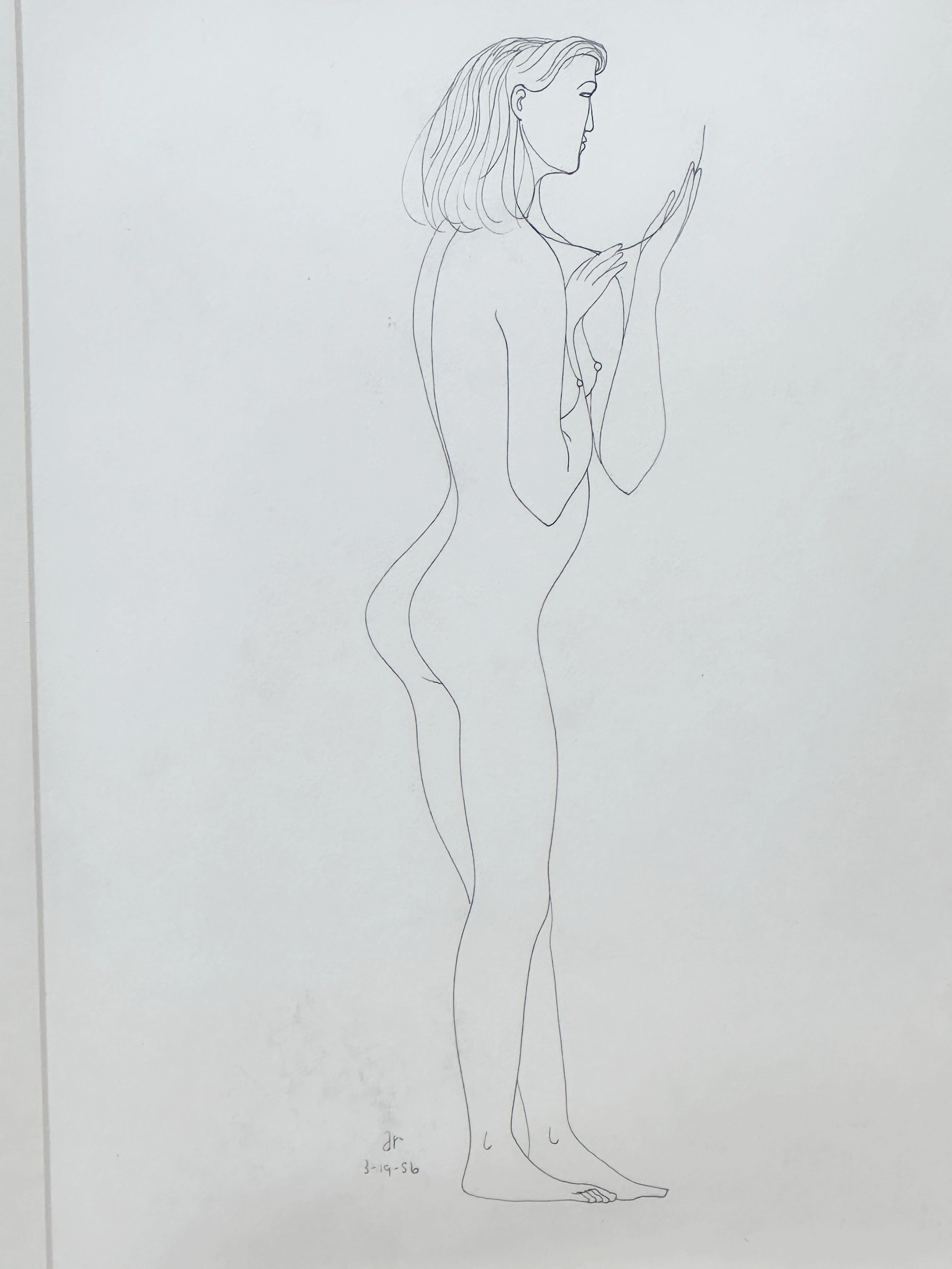 Nude Drawing of a Woman Blowing a Kiss by Albert Radoczy  For Sale 2