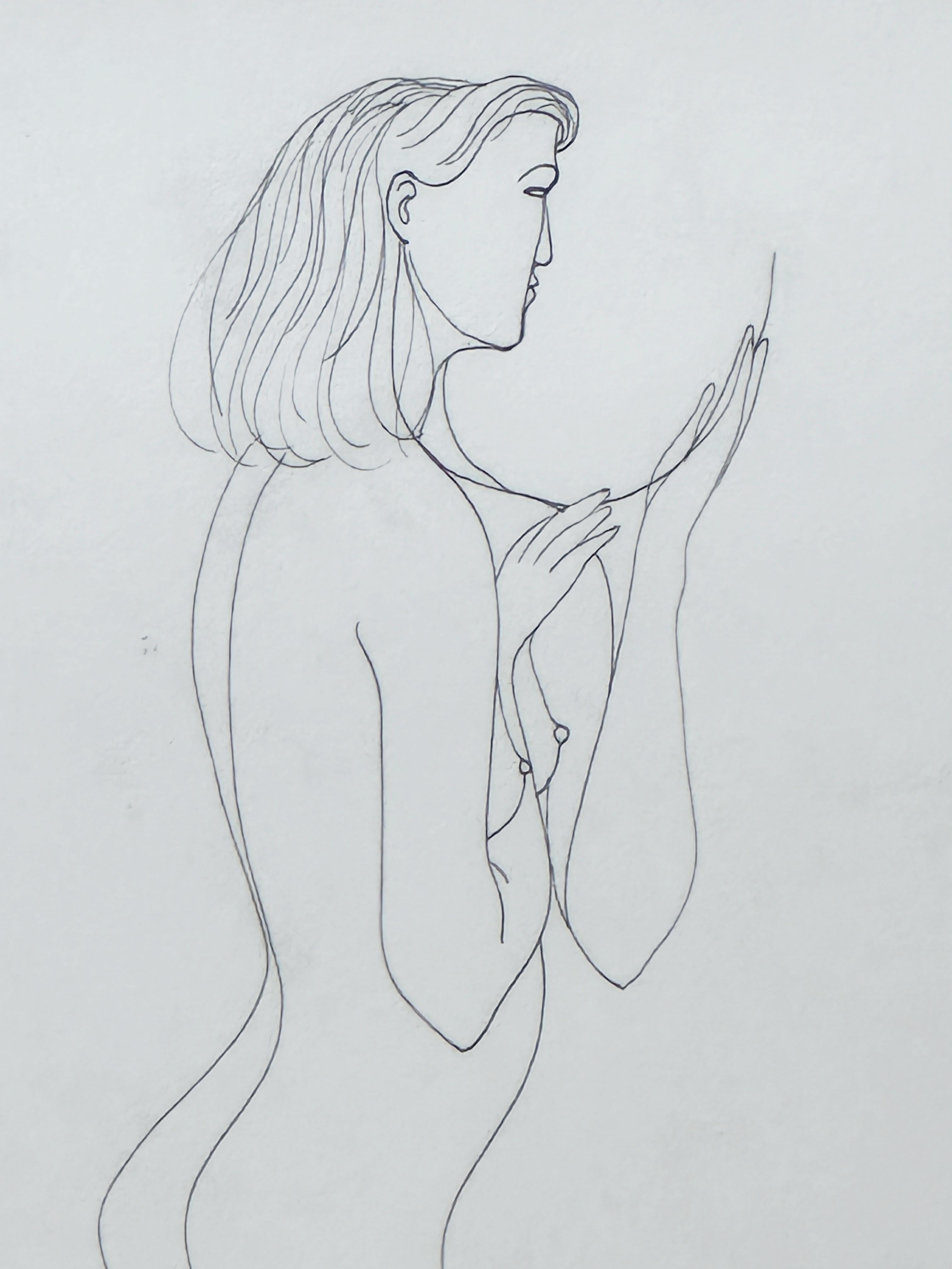 Nude Drawing of a Woman Blowing a Kiss by Albert Radoczy  For Sale 3