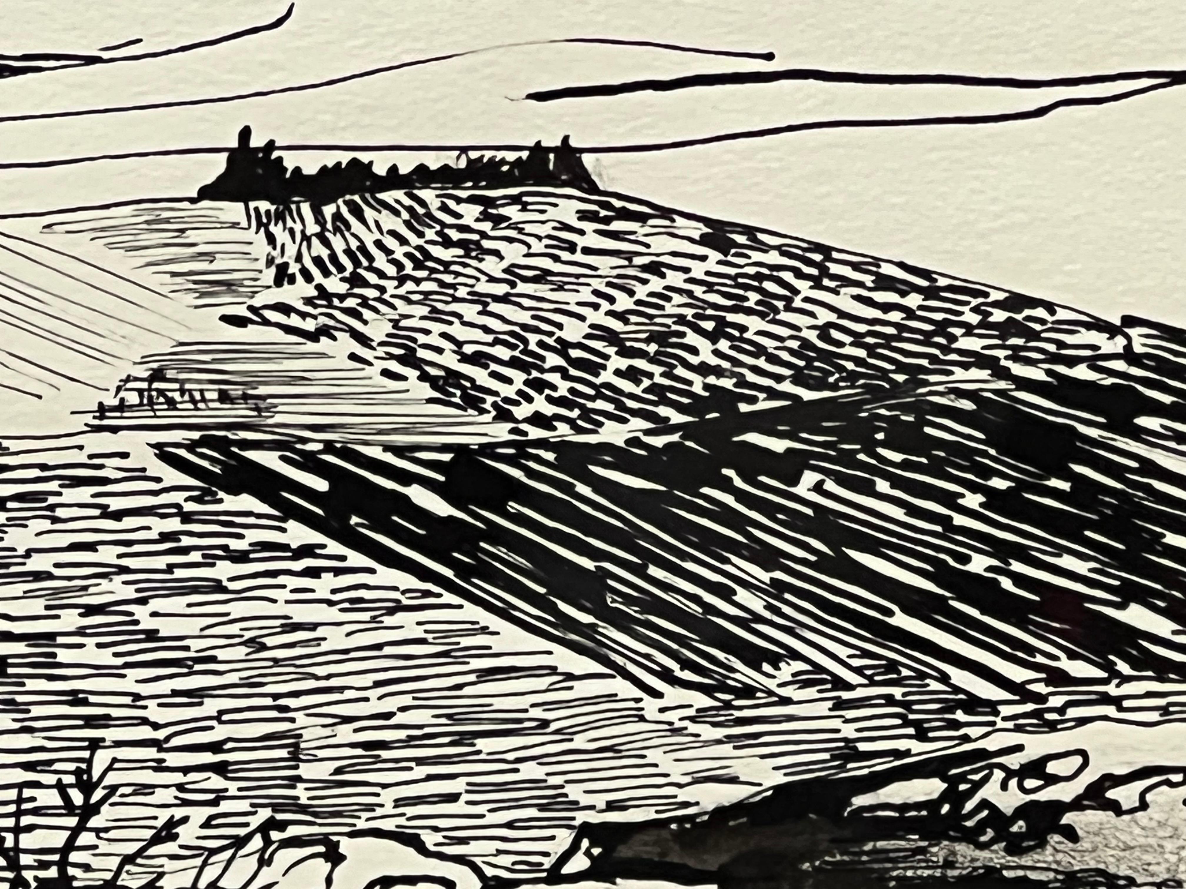 Black and White Ink Landscape Drawing By Joan Carl Strauss 4