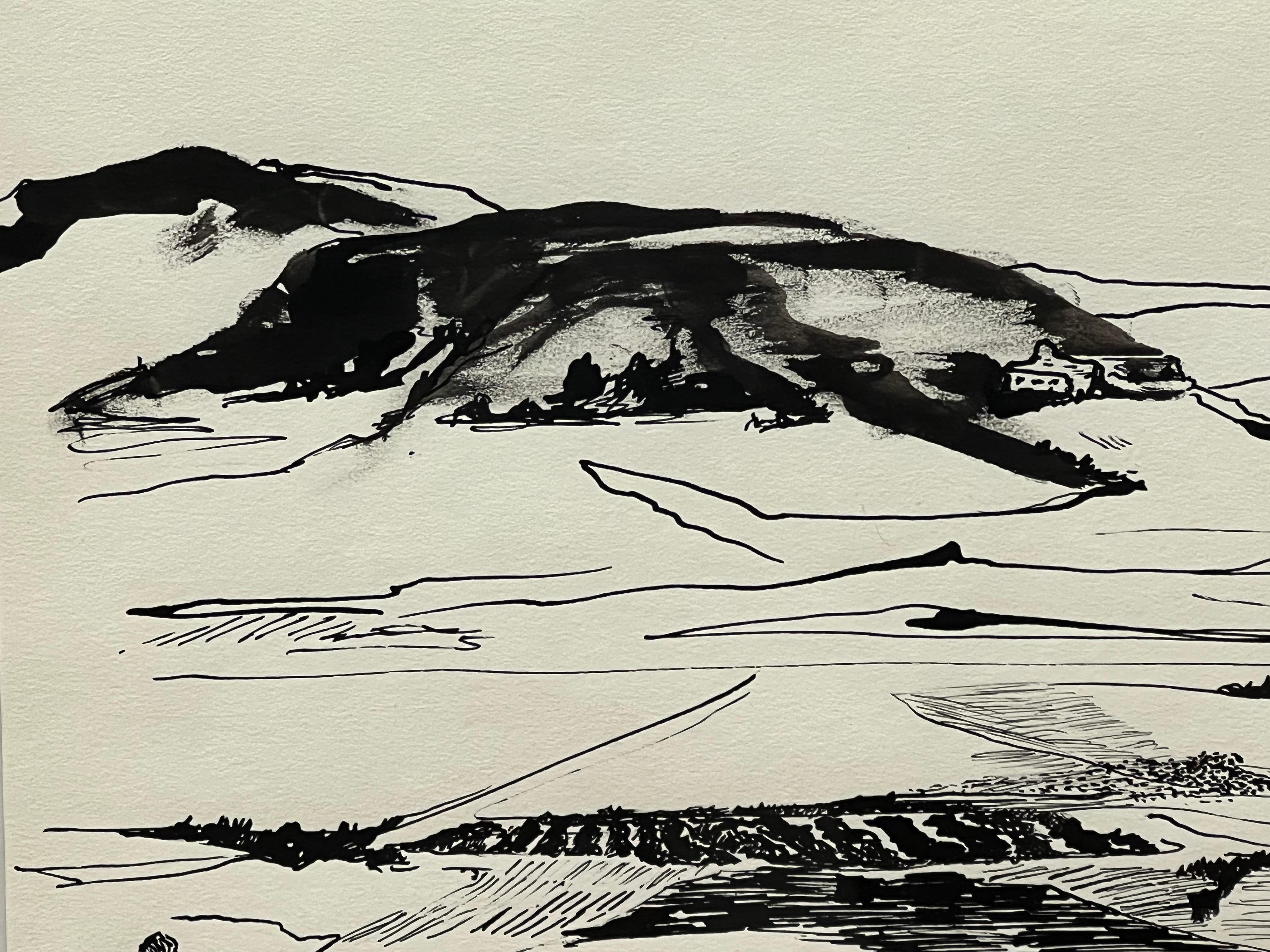 Black and White Ink Landscape Drawing By Joan Carl Strauss 2