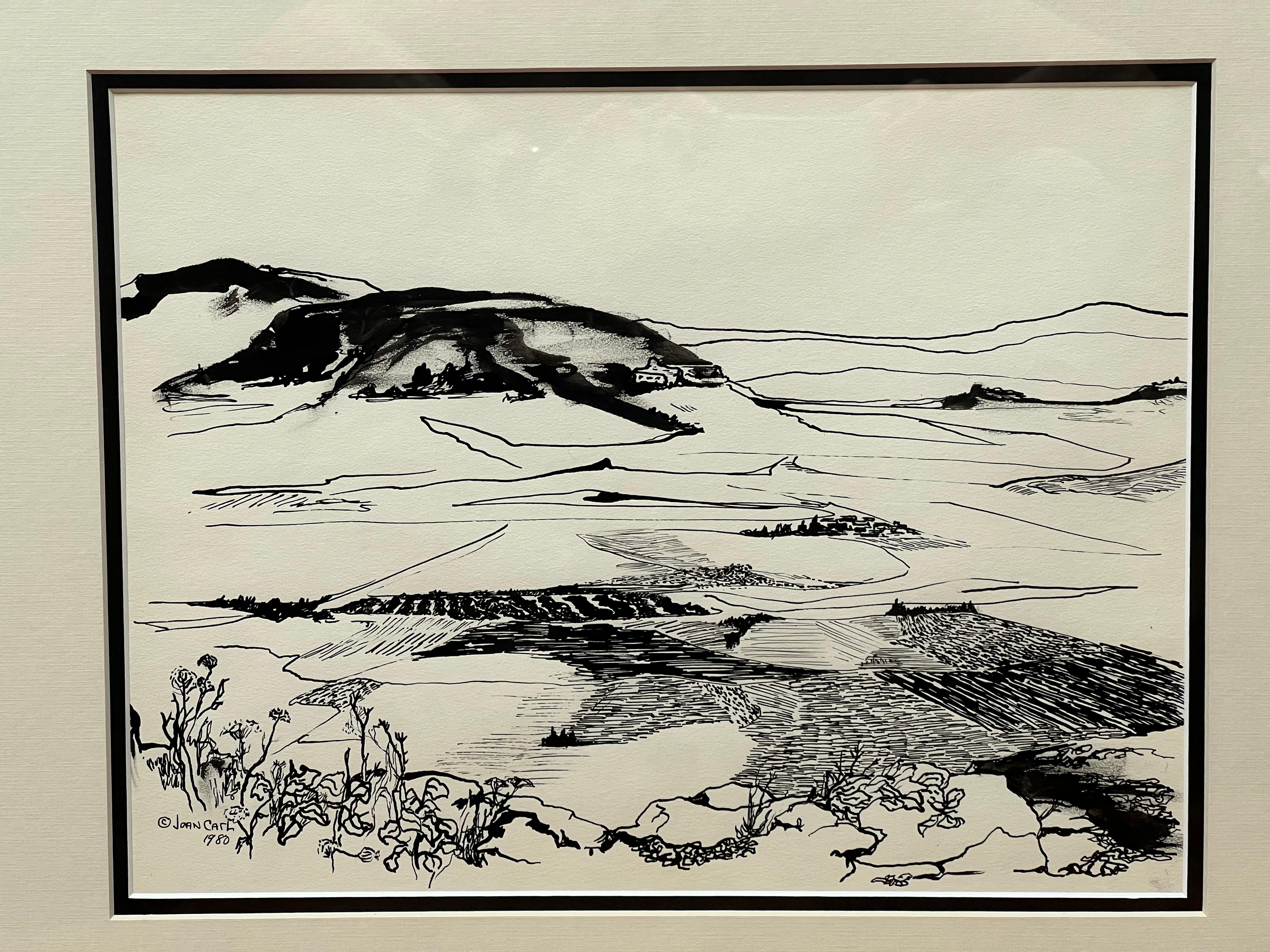 Black and White Ink Landscape Drawing By Joan Carl Strauss 1