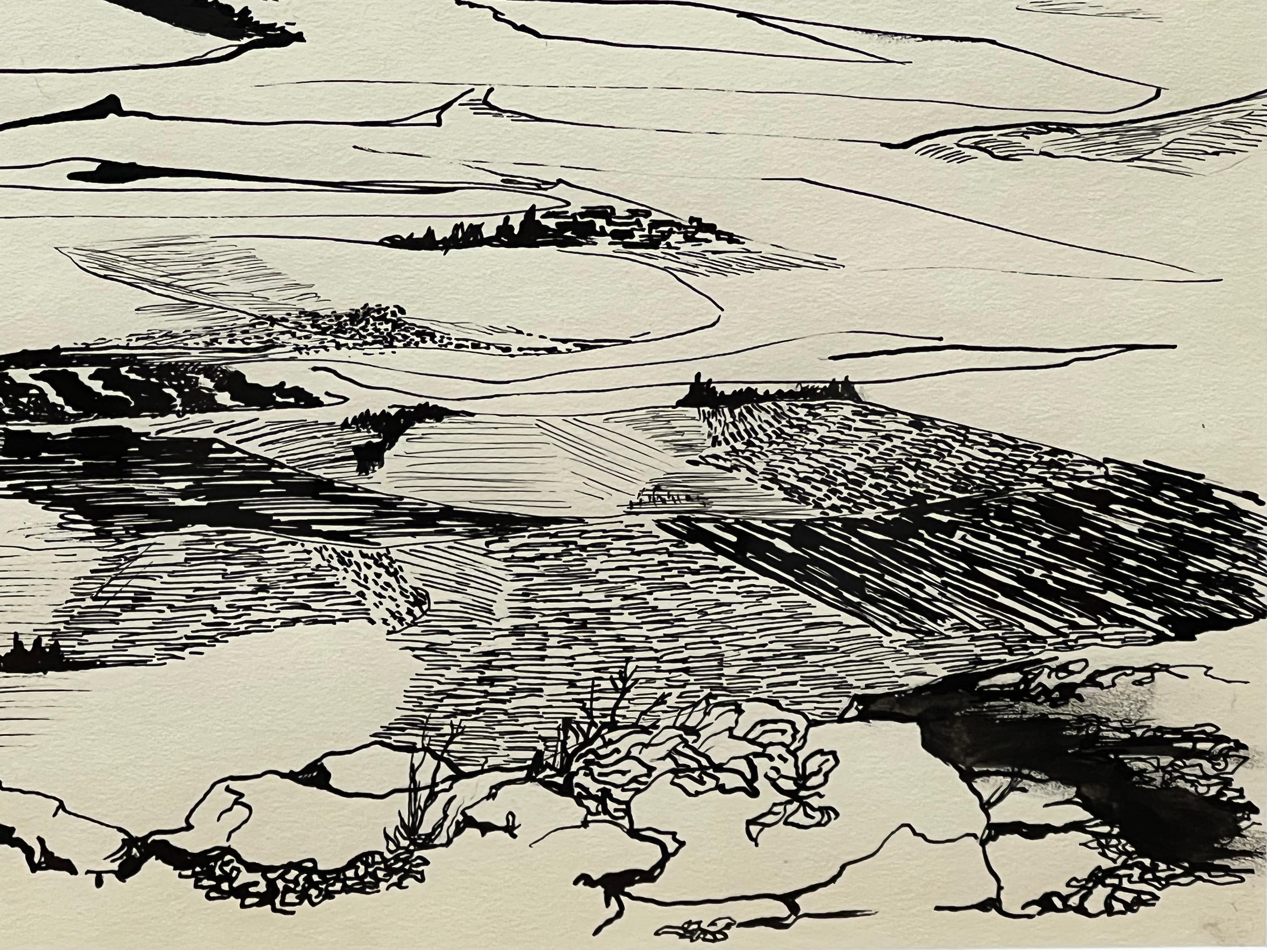 Black and White Ink Landscape Drawing By Joan Carl Strauss 7