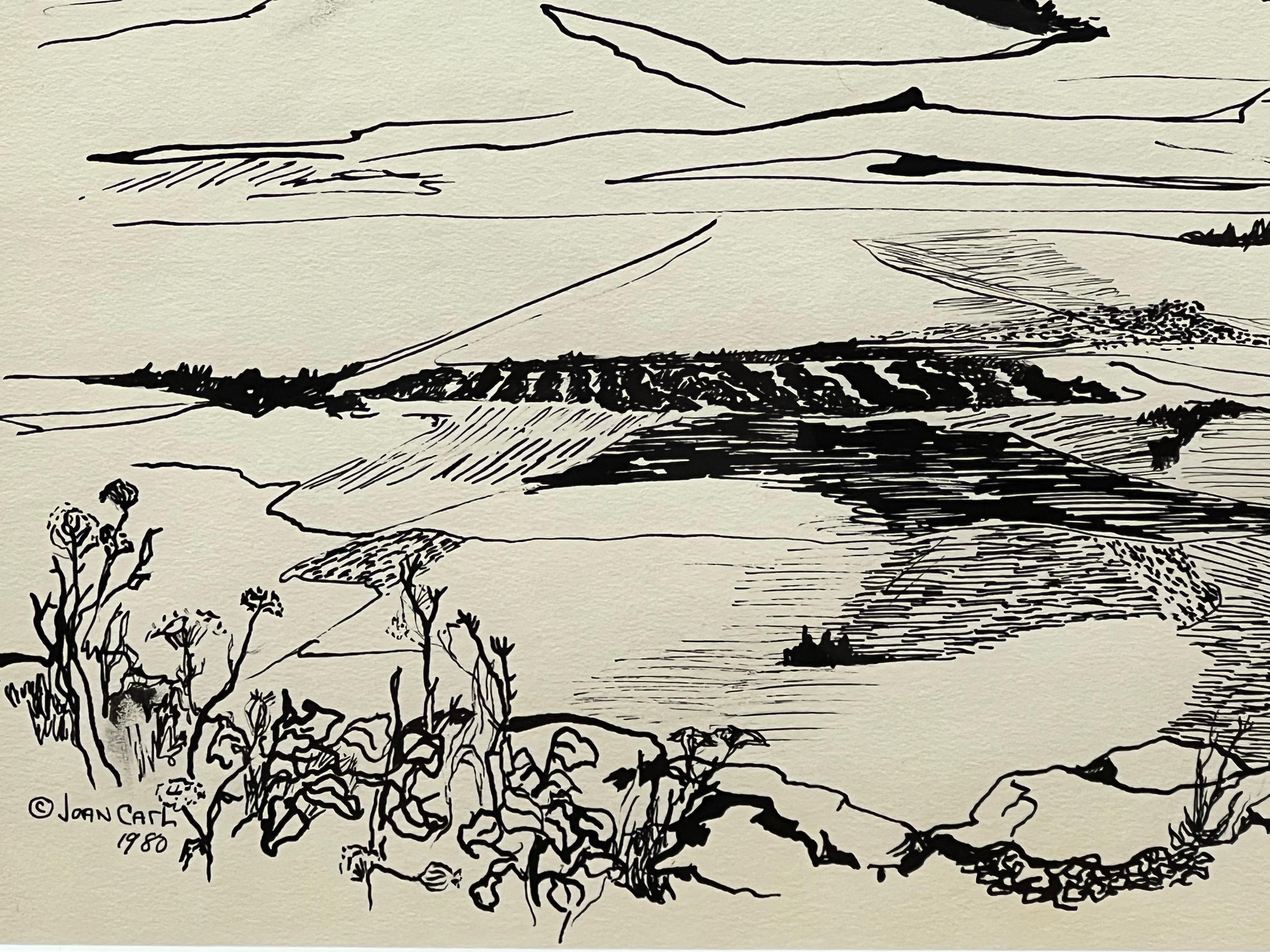 Black and White Ink Landscape Drawing By Joan Carl Strauss 8