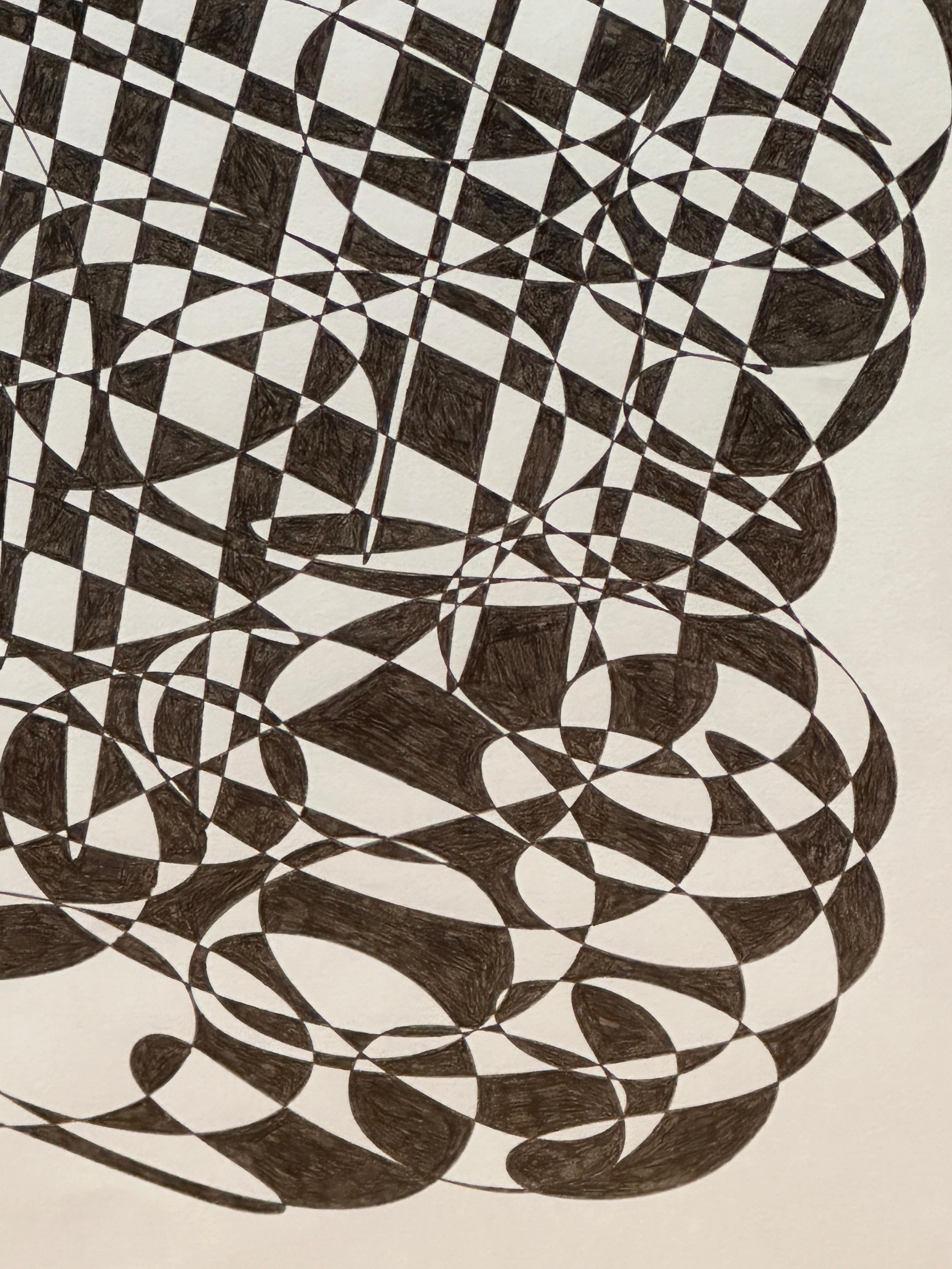 Abstraction en noir et blanc par Ned Schultz - Noir Abstract Drawing par Unknown