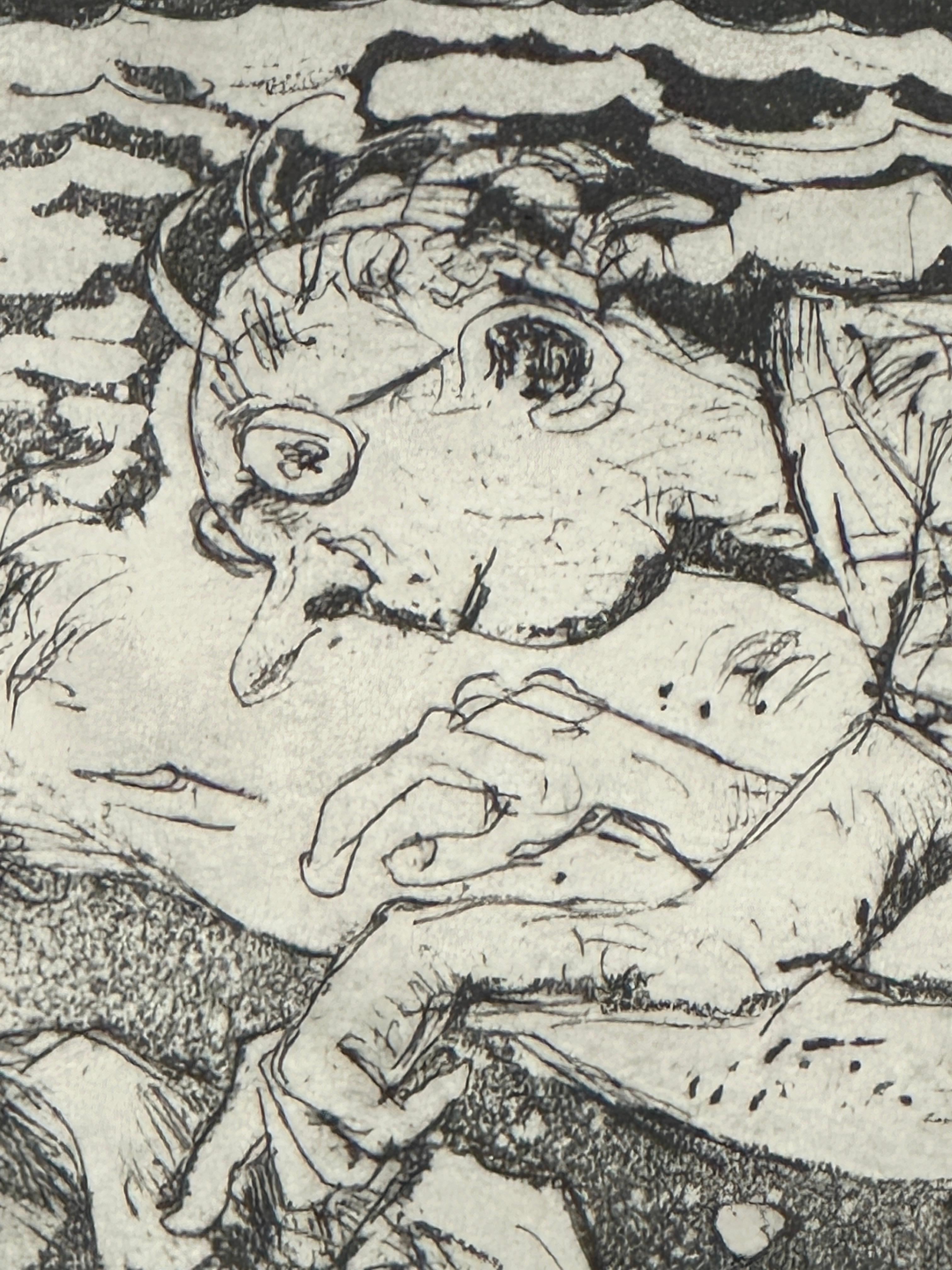 Modern Black and white Caricatural Lithograph by John Marx For Sale 2