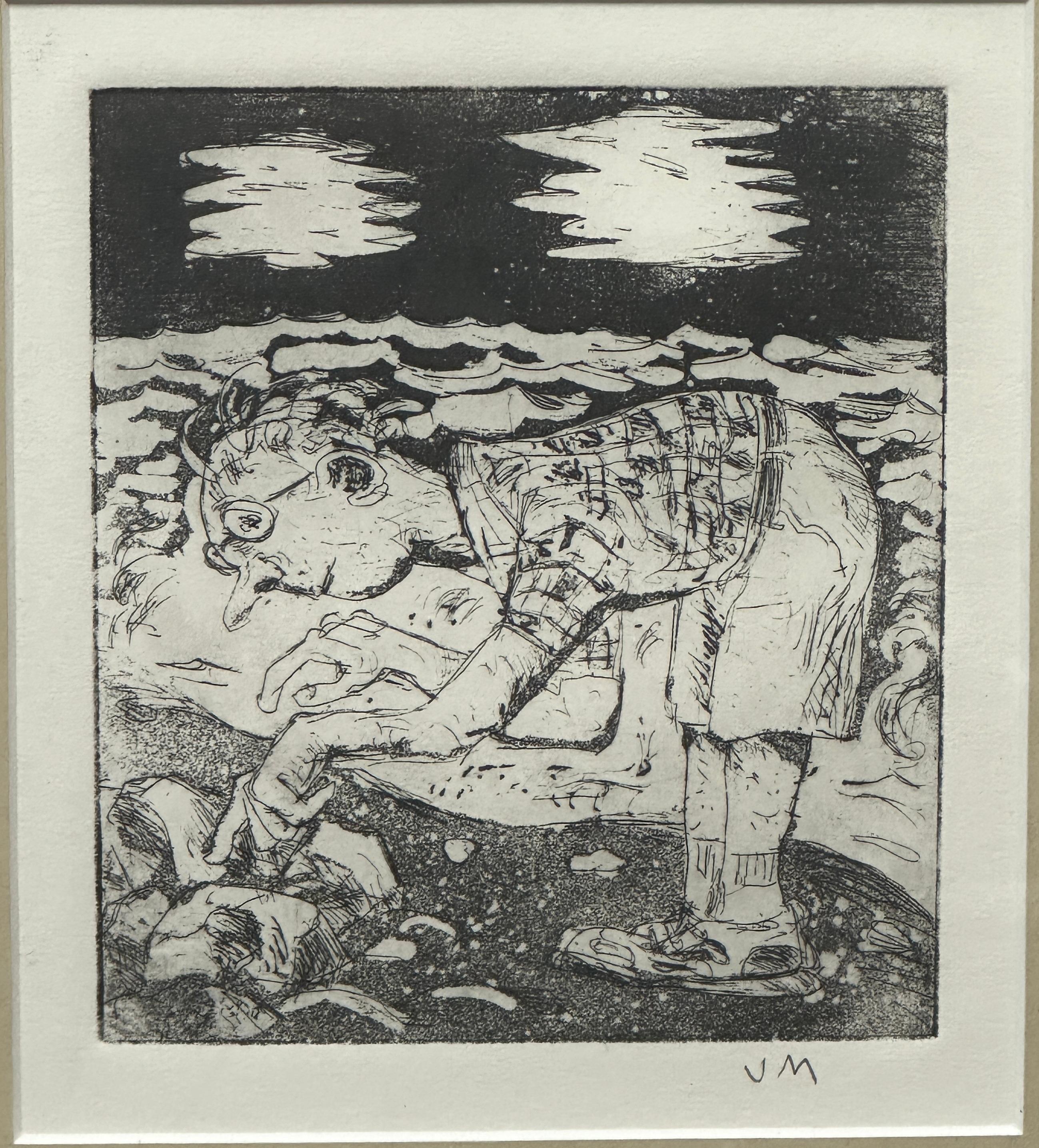 Modern Black and white Caricatural Lithograph by John Marx For Sale 1