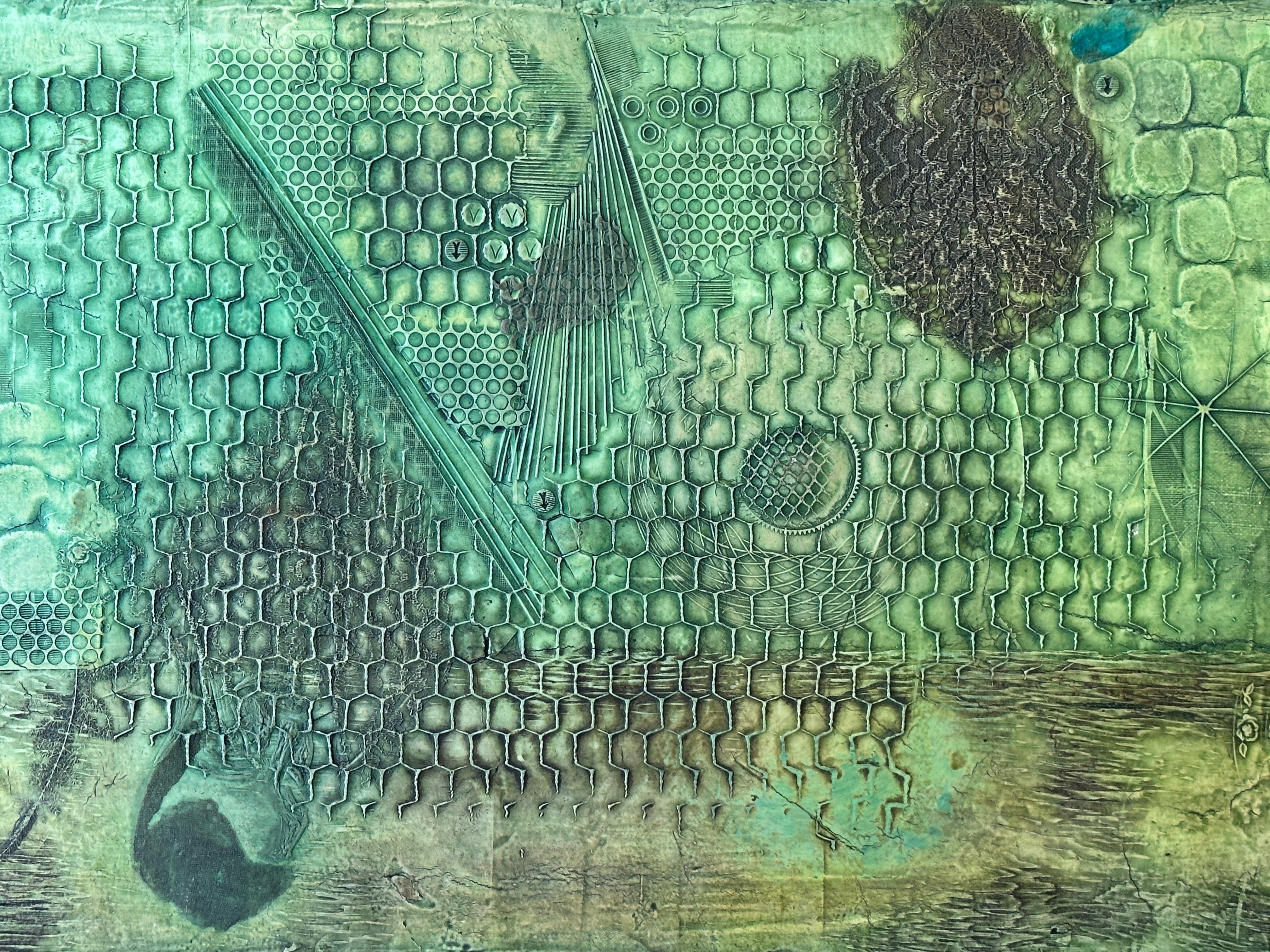 Stampo verde espressionista astratto per una litografia di Beckford Young in vendita 1