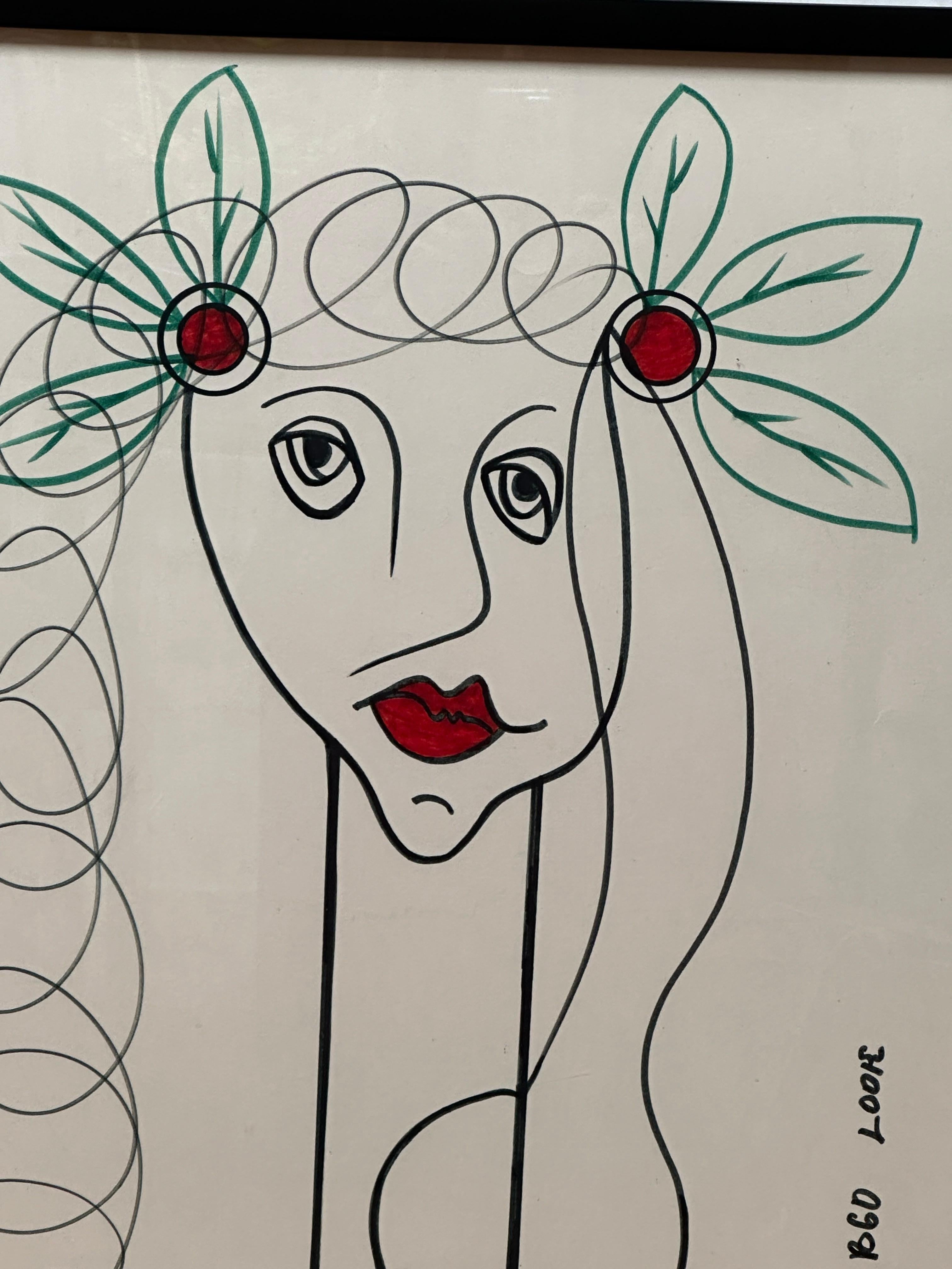 Dibujo lineal minimalista Retrato de niña como homenaje a la Cabeza de mujer de Picasso - Art de Unknown