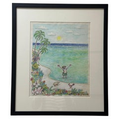 Vintage "By The Beach" Satirical Drawing by Michael Dormer