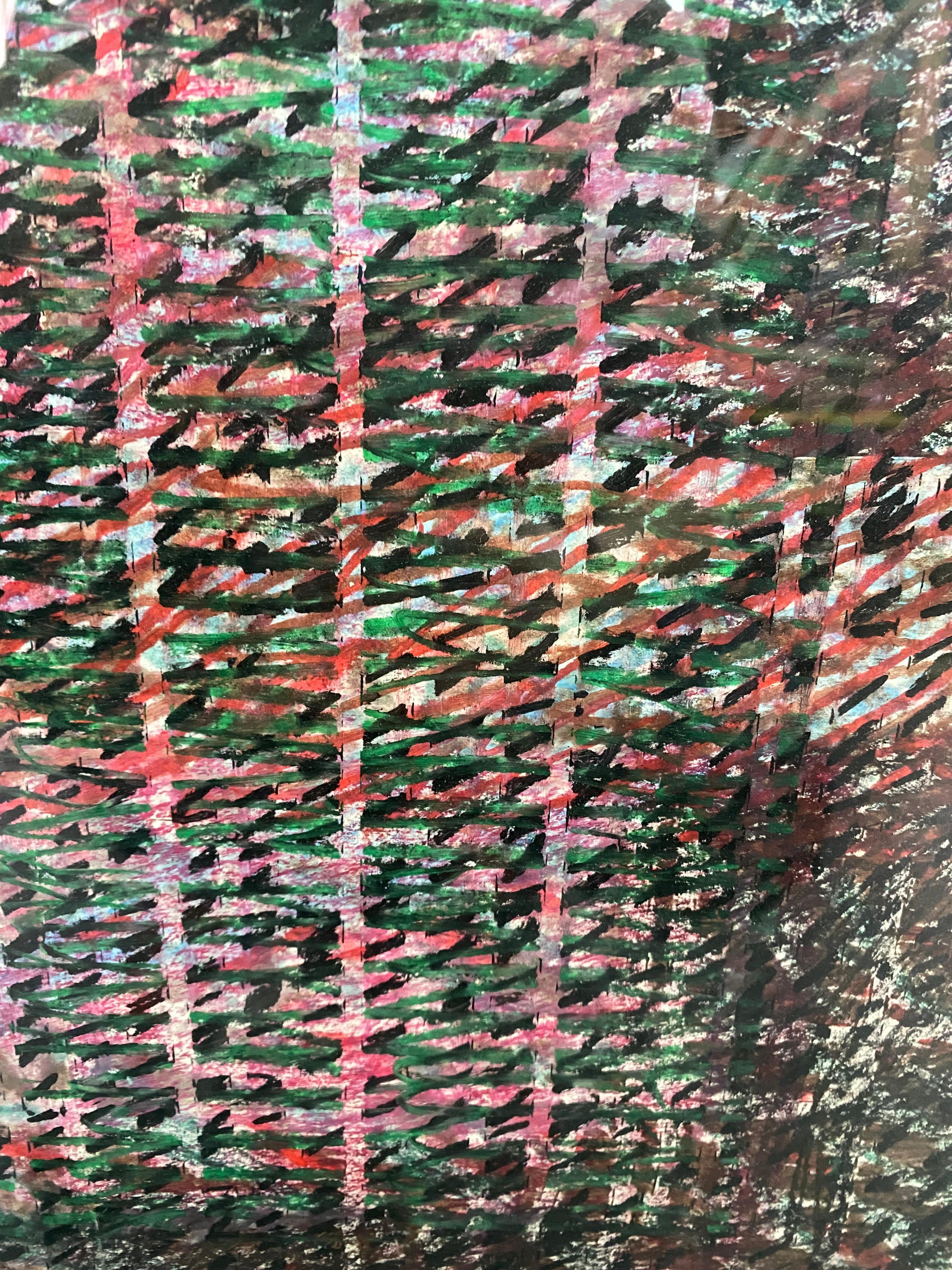 Optisch-pastellfarbener Bleistift Expressionistische abstrakt (Beige), Abstract Drawing, von Unknown
