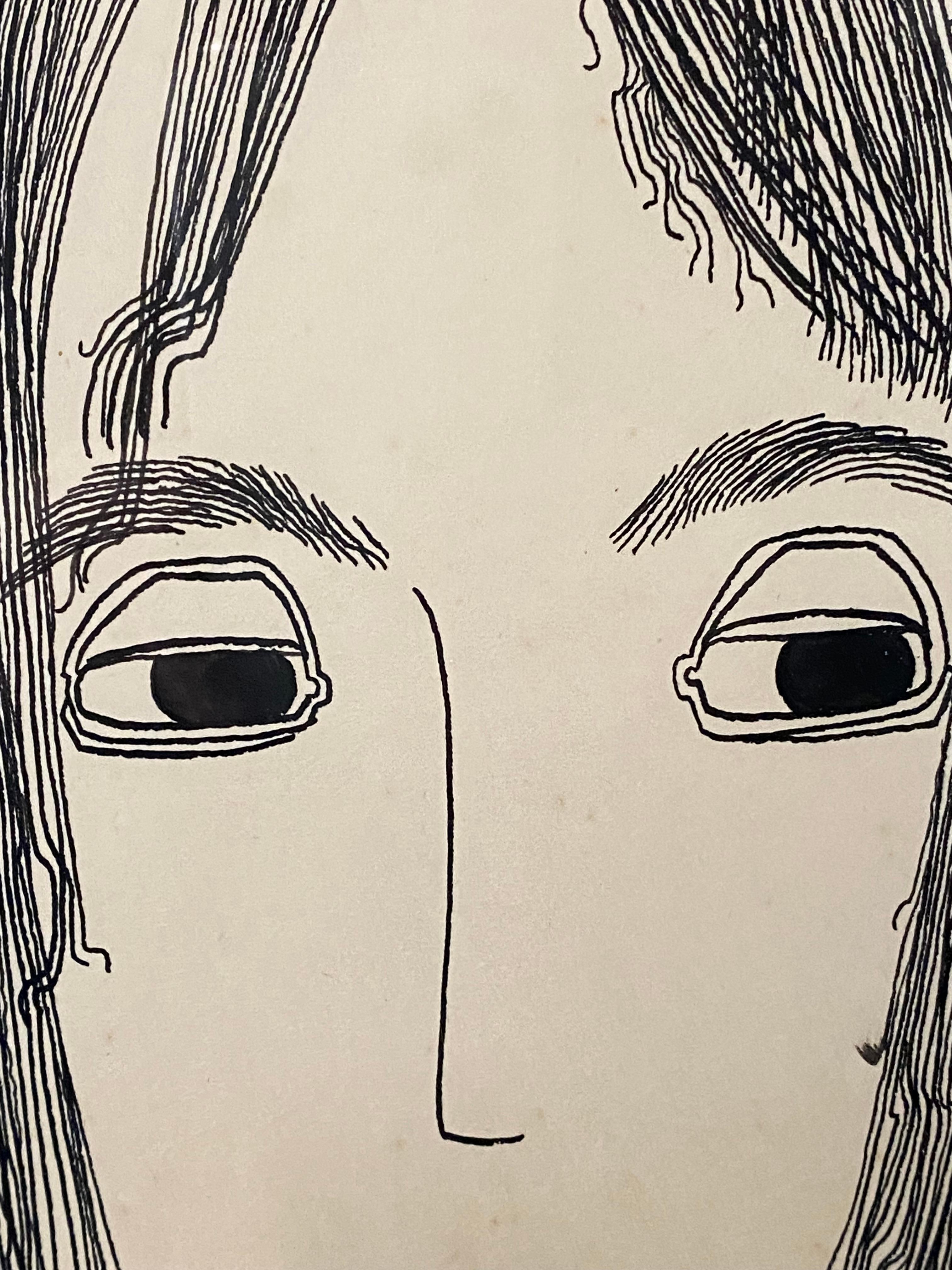 Portrait minimaliste en noir et blanc dessiné par Jerry O'Day en vente 4