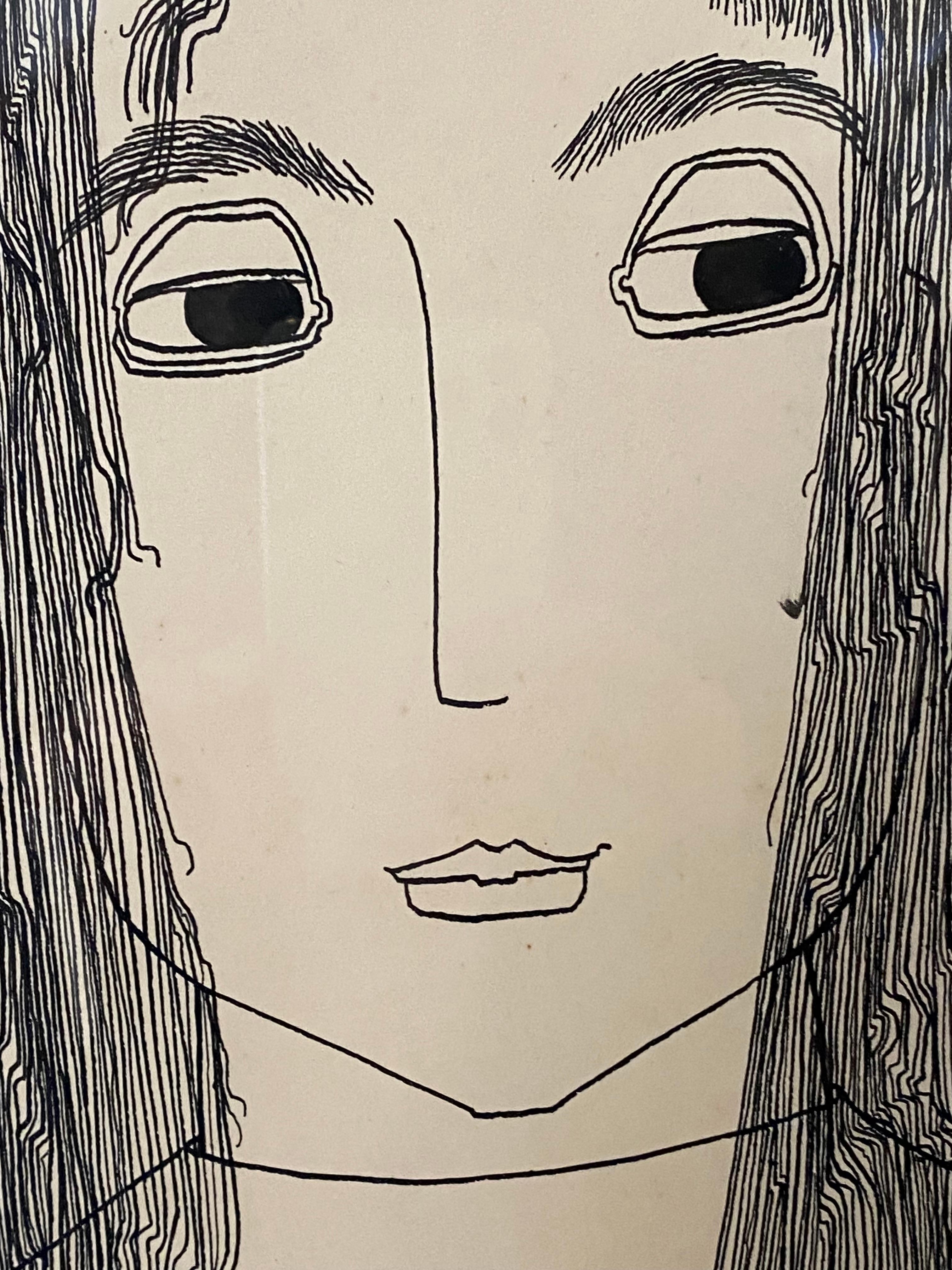Portrait minimaliste en noir et blanc dessiné par Jerry O'Day en vente 5