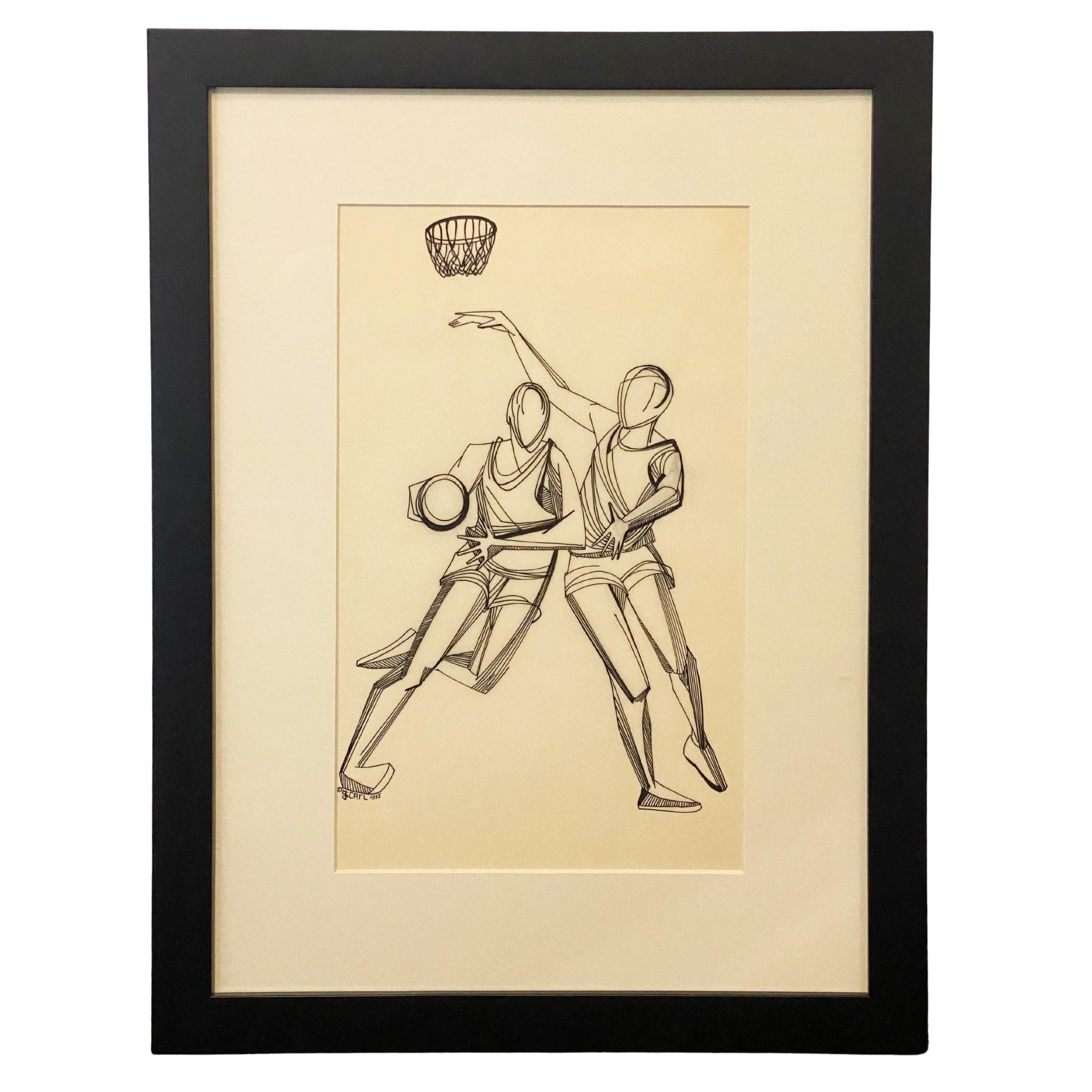 Untitle Study ("Basketball Players") Drawing #1 by Joan Carl Strauss
