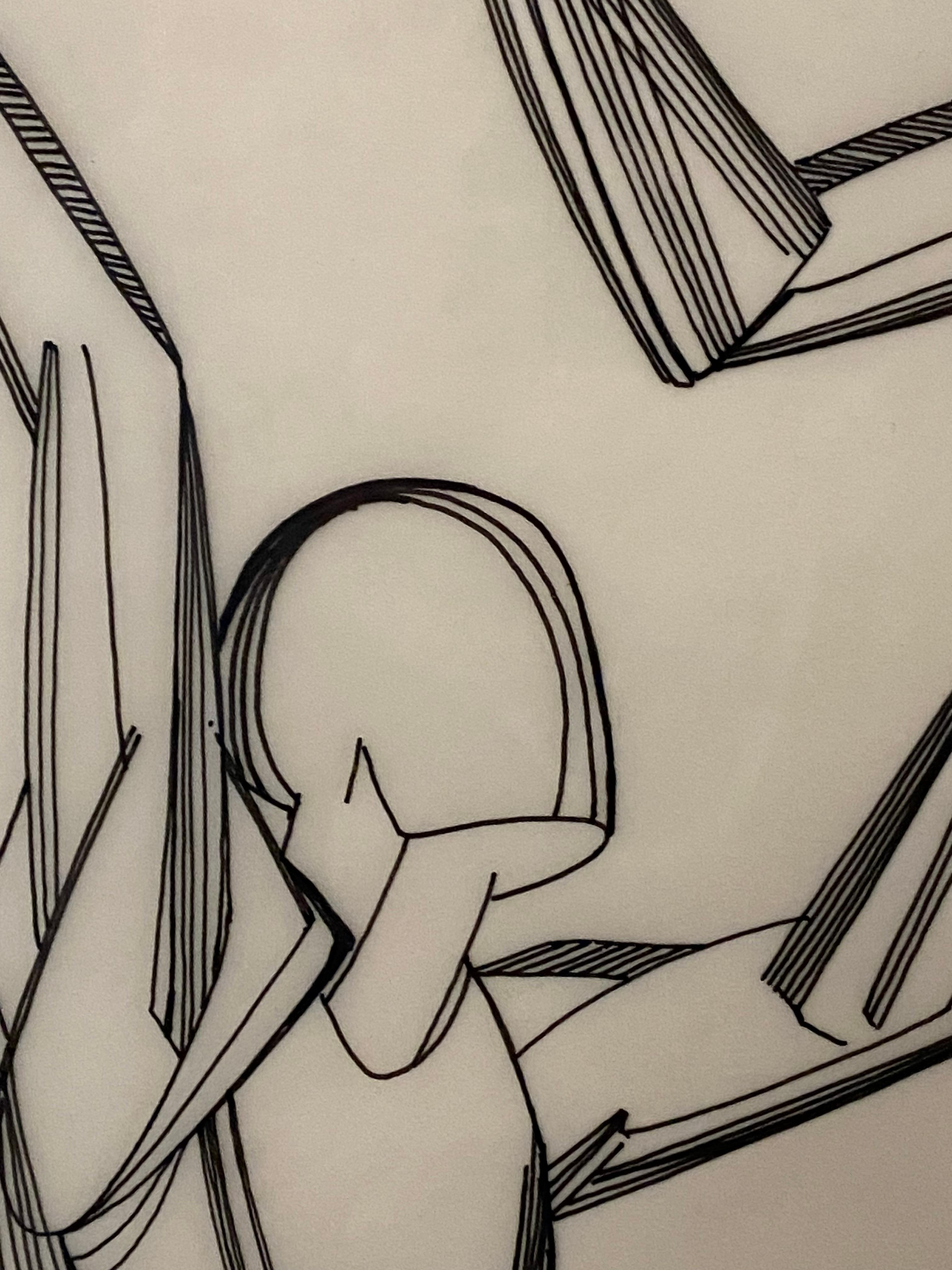 Untitled (Basketball Players) Original Study Drawing #2  by Joan Carl Strauss For Sale 5