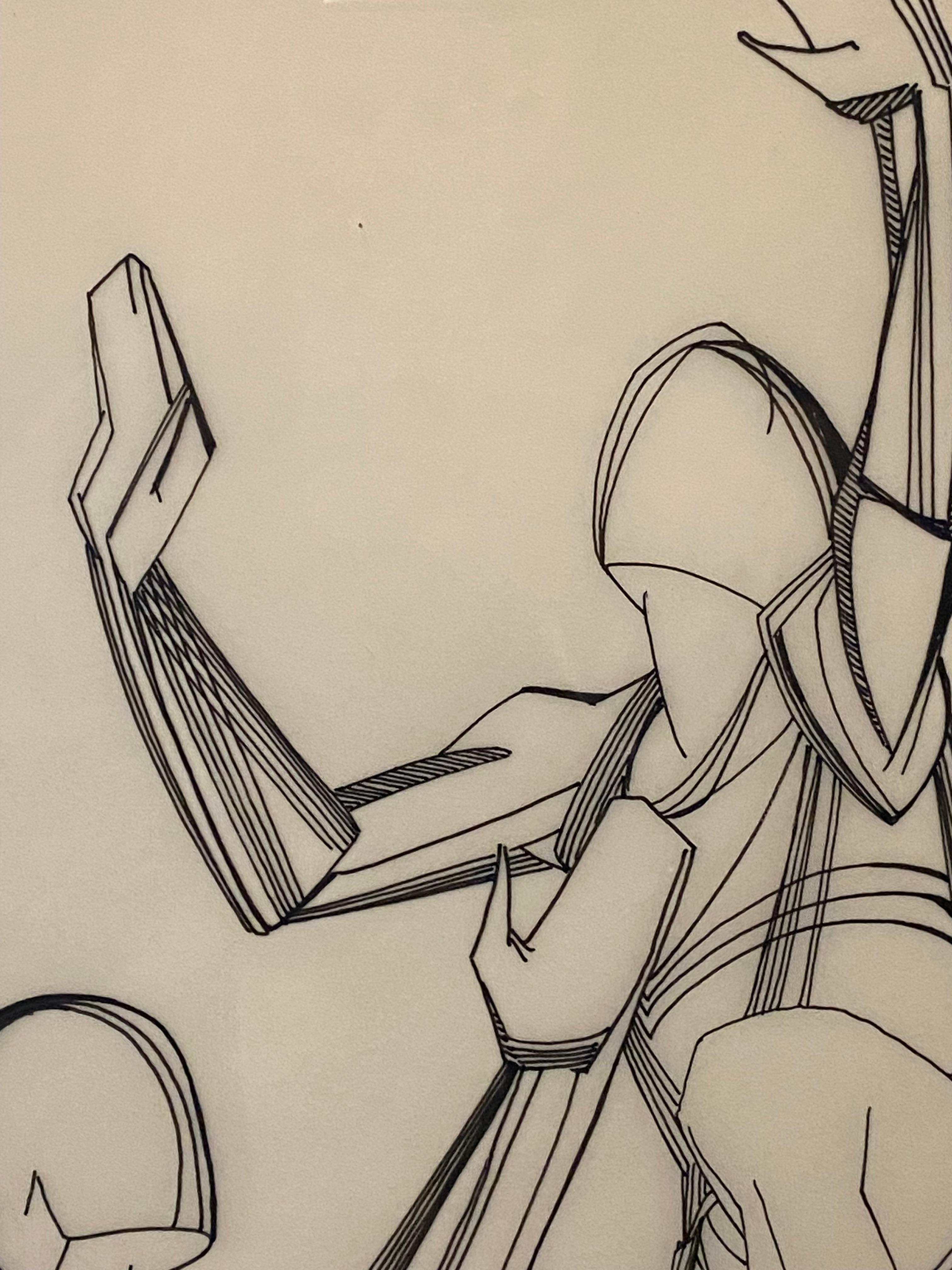 Untitled (Basketball Players) Original Study Drawing #2  by Joan Carl Strauss For Sale 7