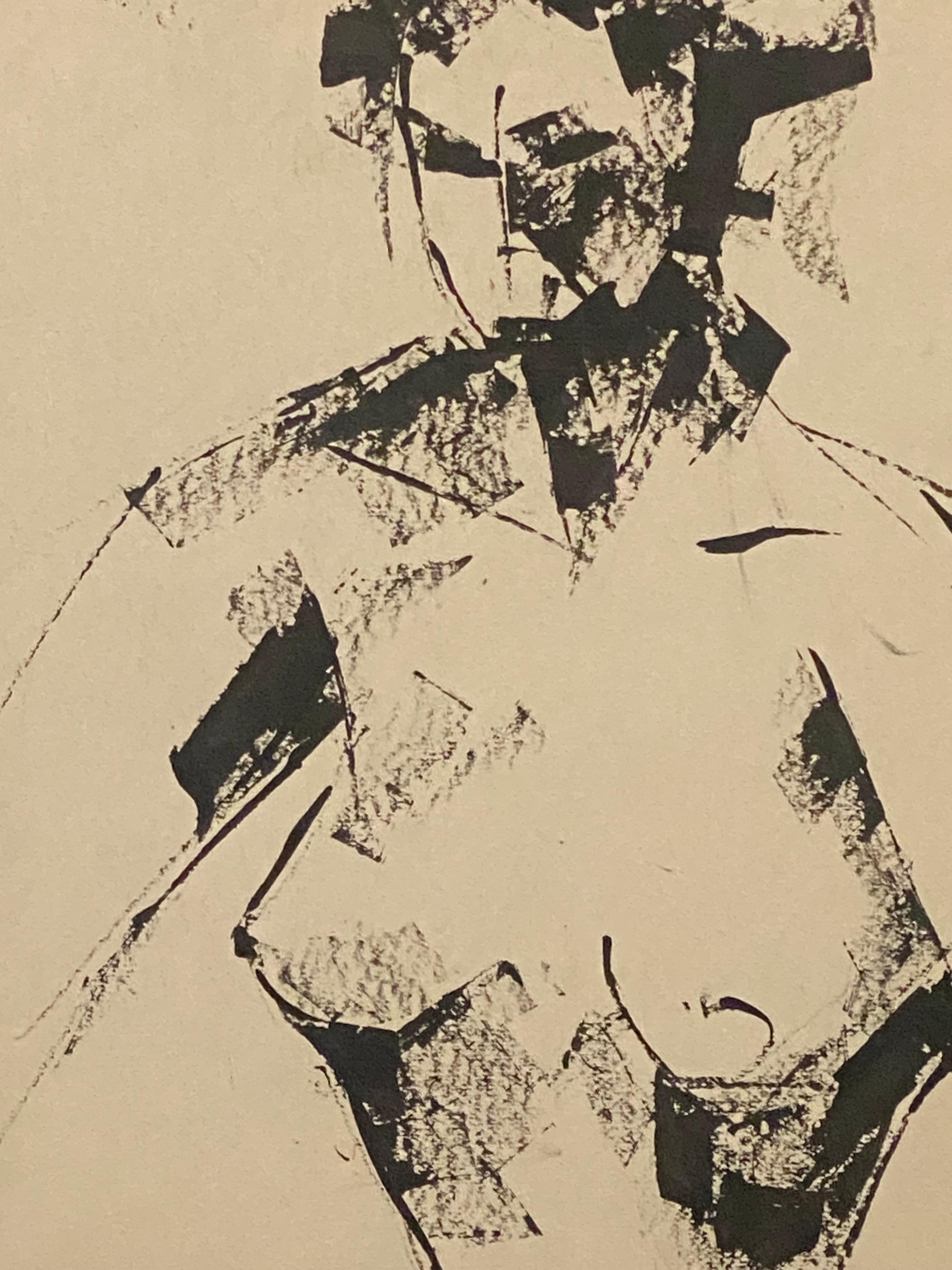 Hailing from Liège and Brussels, with a background in the Académie des Beaux-Arts, Leon Collard (1916-2011) painted this abstract woman on handmade paper with ink and acrylic. Utilizing negative space, Leon captures the viewer's eye by adding