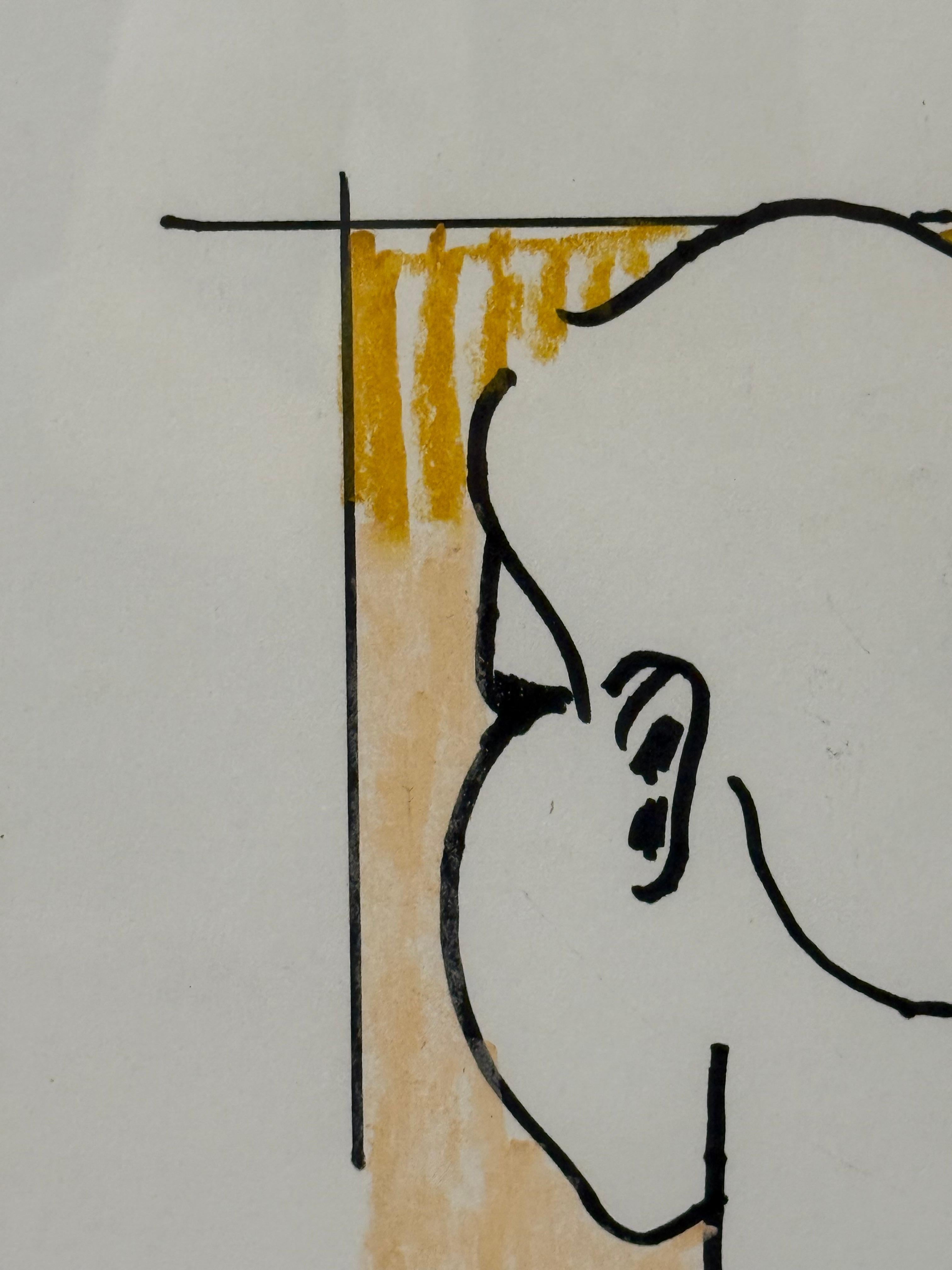 Ritratto a pastello e inchiostro di una donna che guarda lontano W. Tishel - Figurative Art Marrone di Unknown