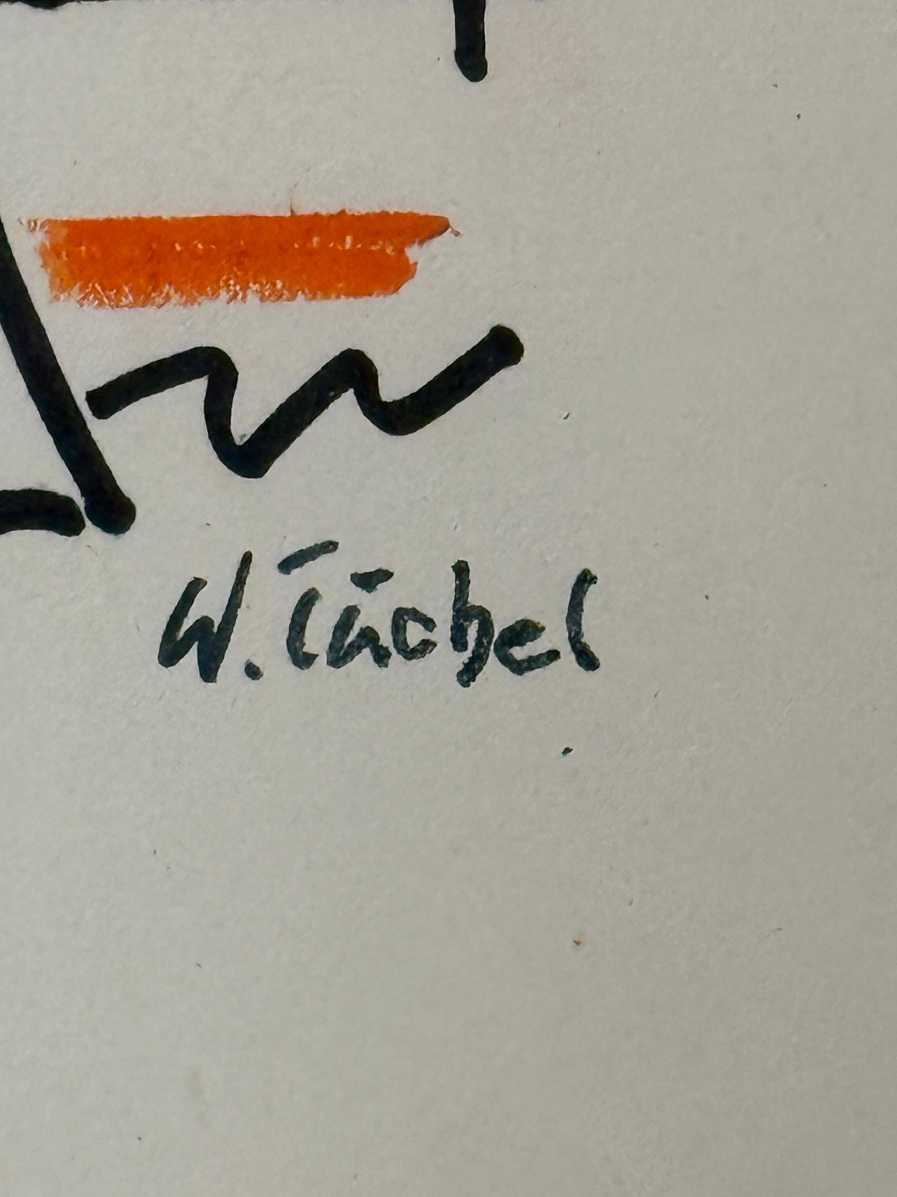 Ritratto a pastello e inchiostro di una donna che guarda lontano W. Tishel in vendita 1