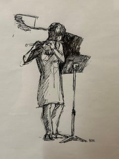 "Flutist", Drawing by Joan Carl Strauss