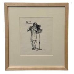 "Flutist", Drawing by Joan Carl Strauss