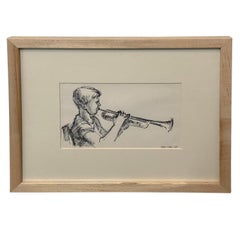 Trumpet Player, Ink Drawing by Joan Carl Strauss