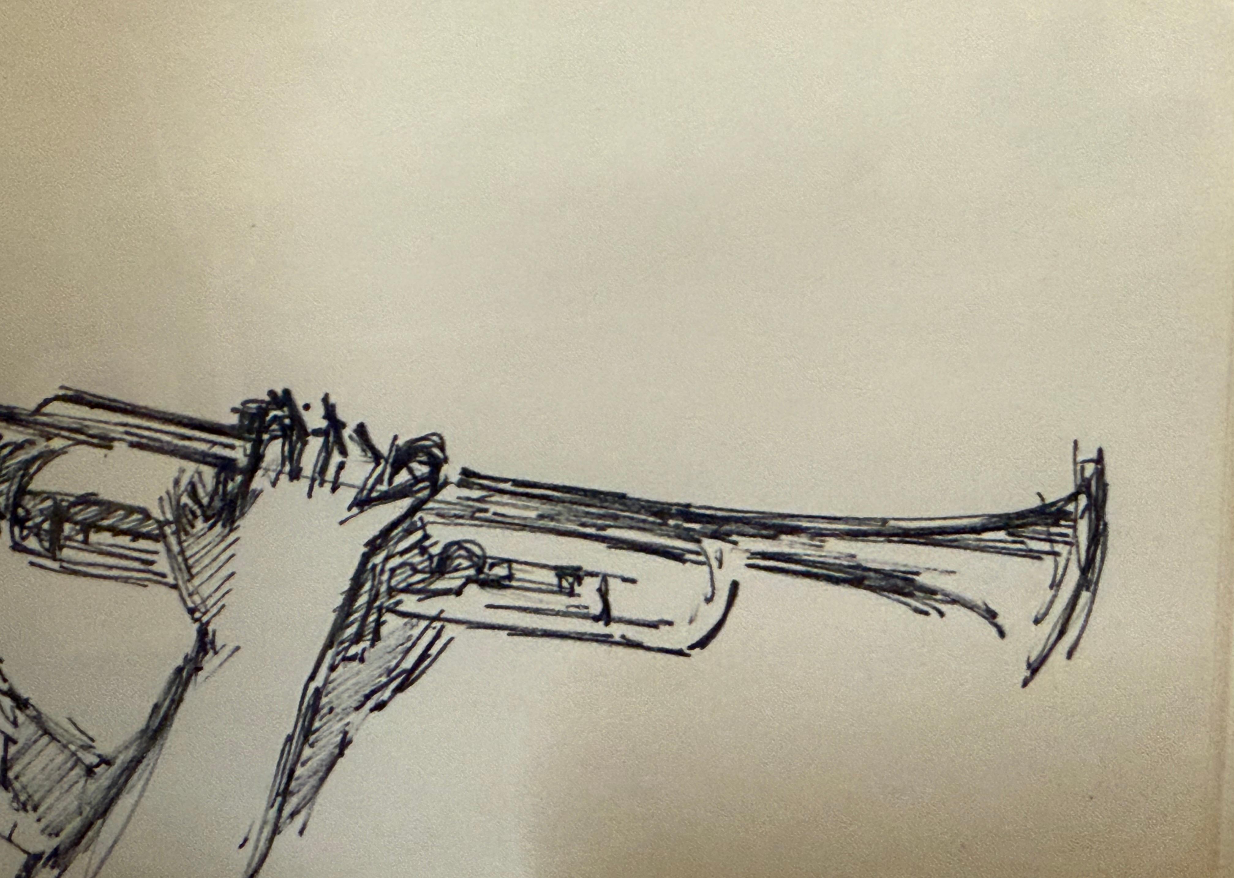 Trompetista, dibujo a tinta de Joan Carl Strauss en venta 6