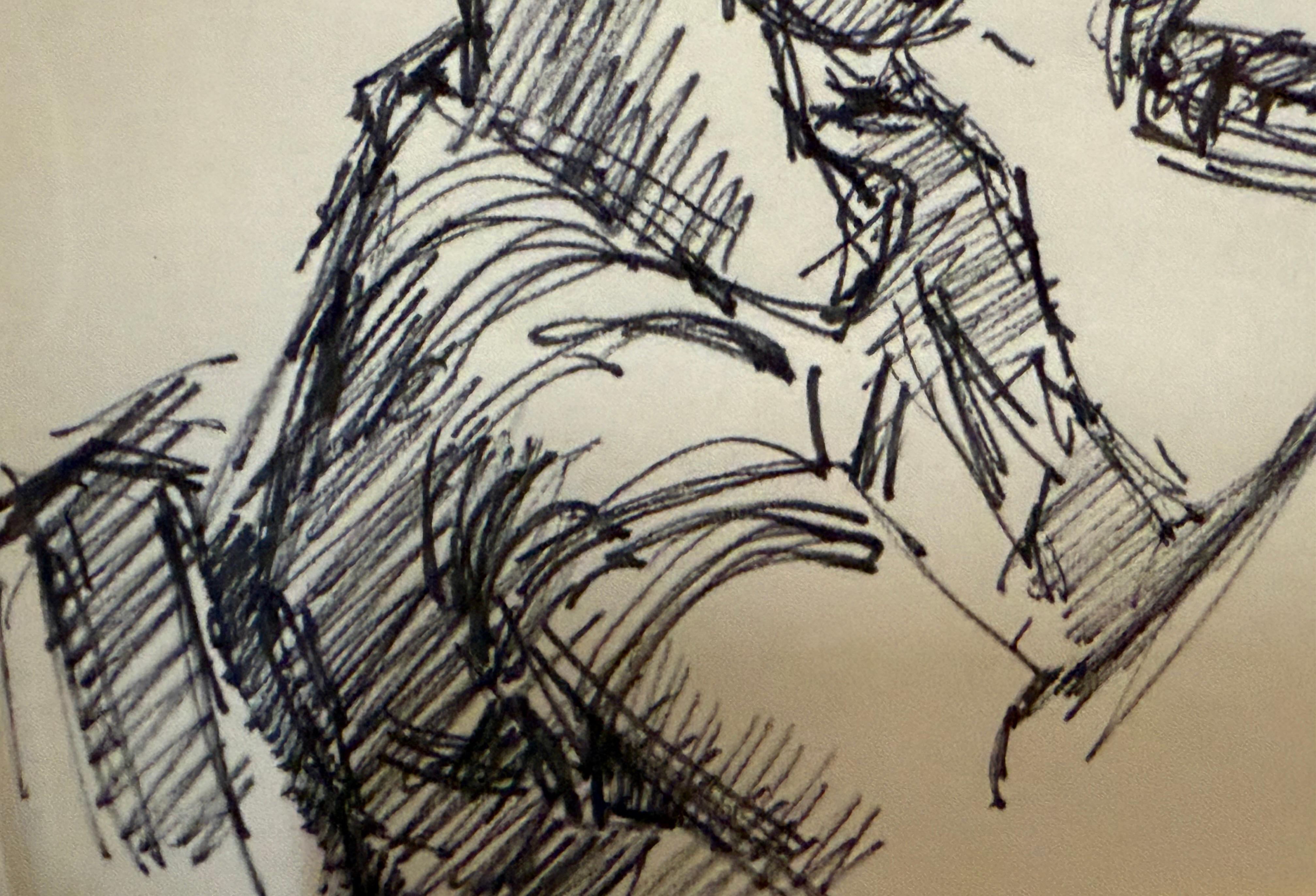 Trompetista, dibujo a tinta de Joan Carl Strauss en venta 5