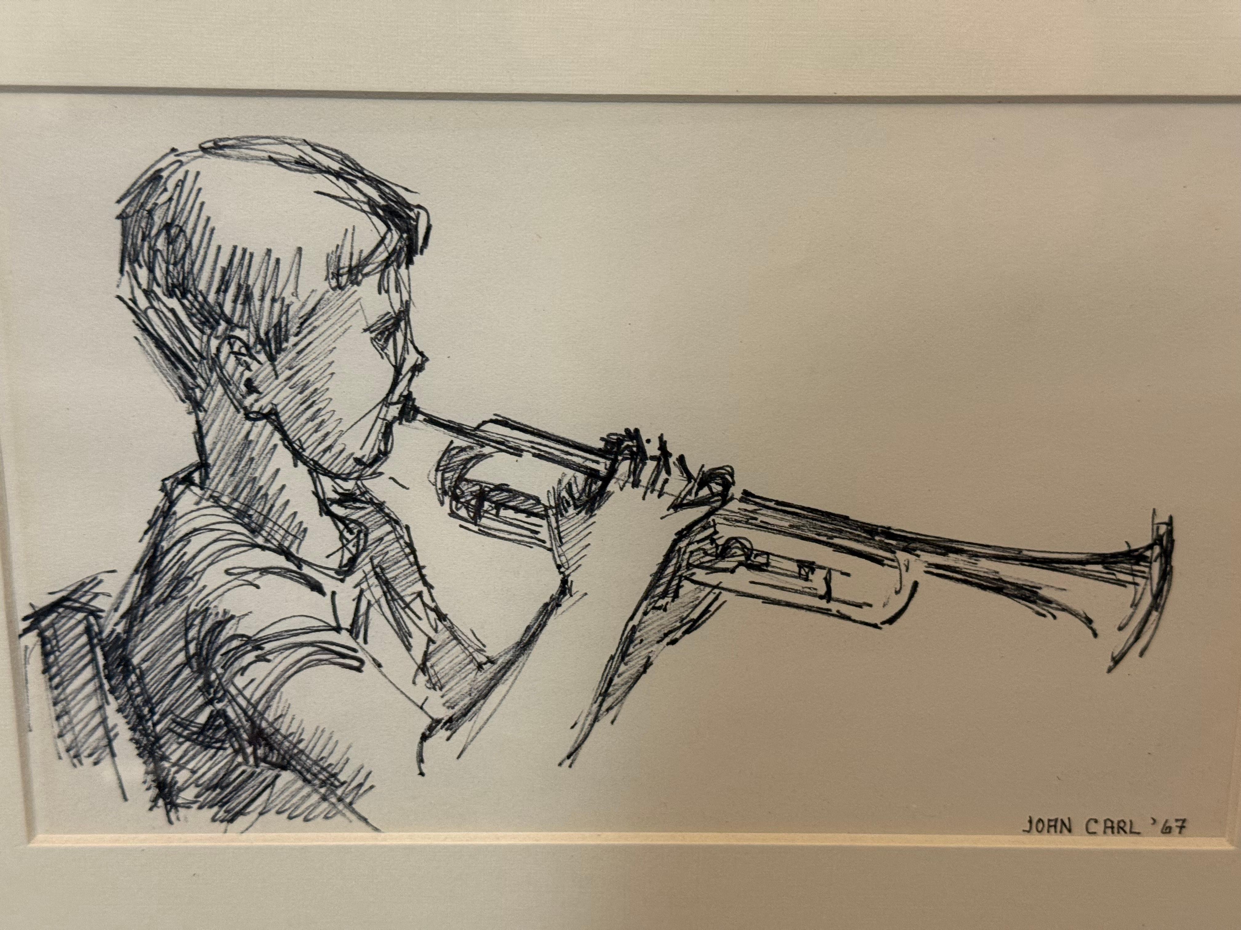 Trompetista, dibujo a tinta de Joan Carl Strauss en venta 1